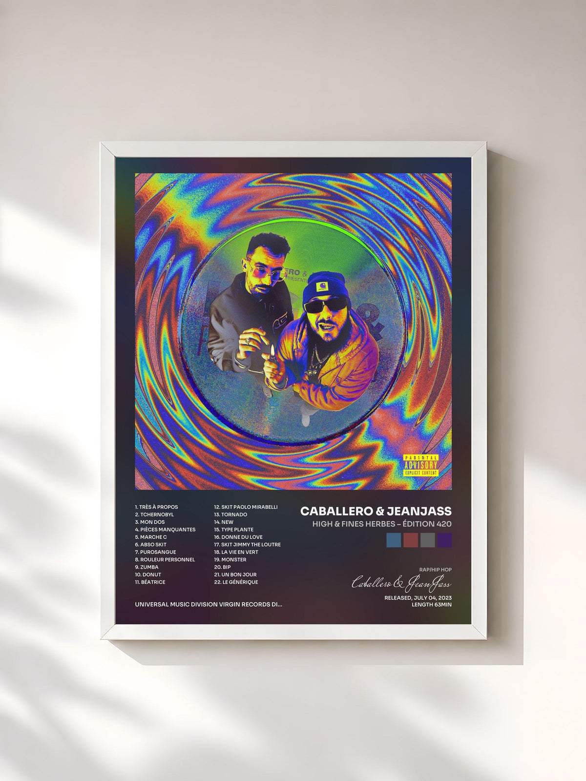 #blanc Tableau de l'album High & Fines Herbes – Édition 420 de Caballero & JeanJass, cadre blanc, imprimé et encadré en France