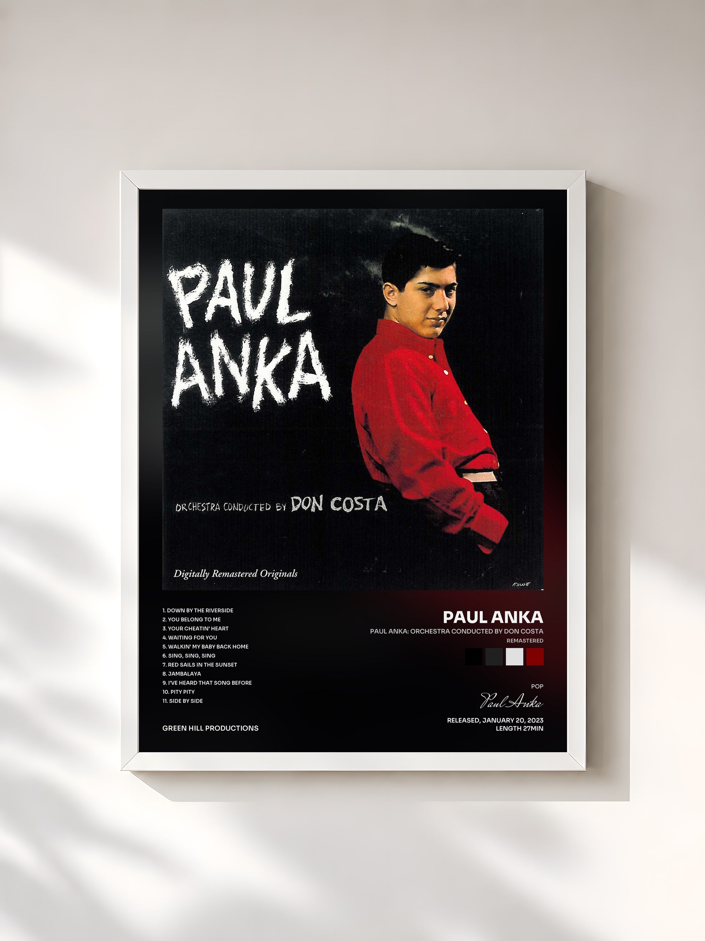 #blanc Tableau de l'album Paul Anka: Orchestra Conducted by Don Costa (Remastered) de Paul Anka, cadre blanc, imprimé et encadré en France