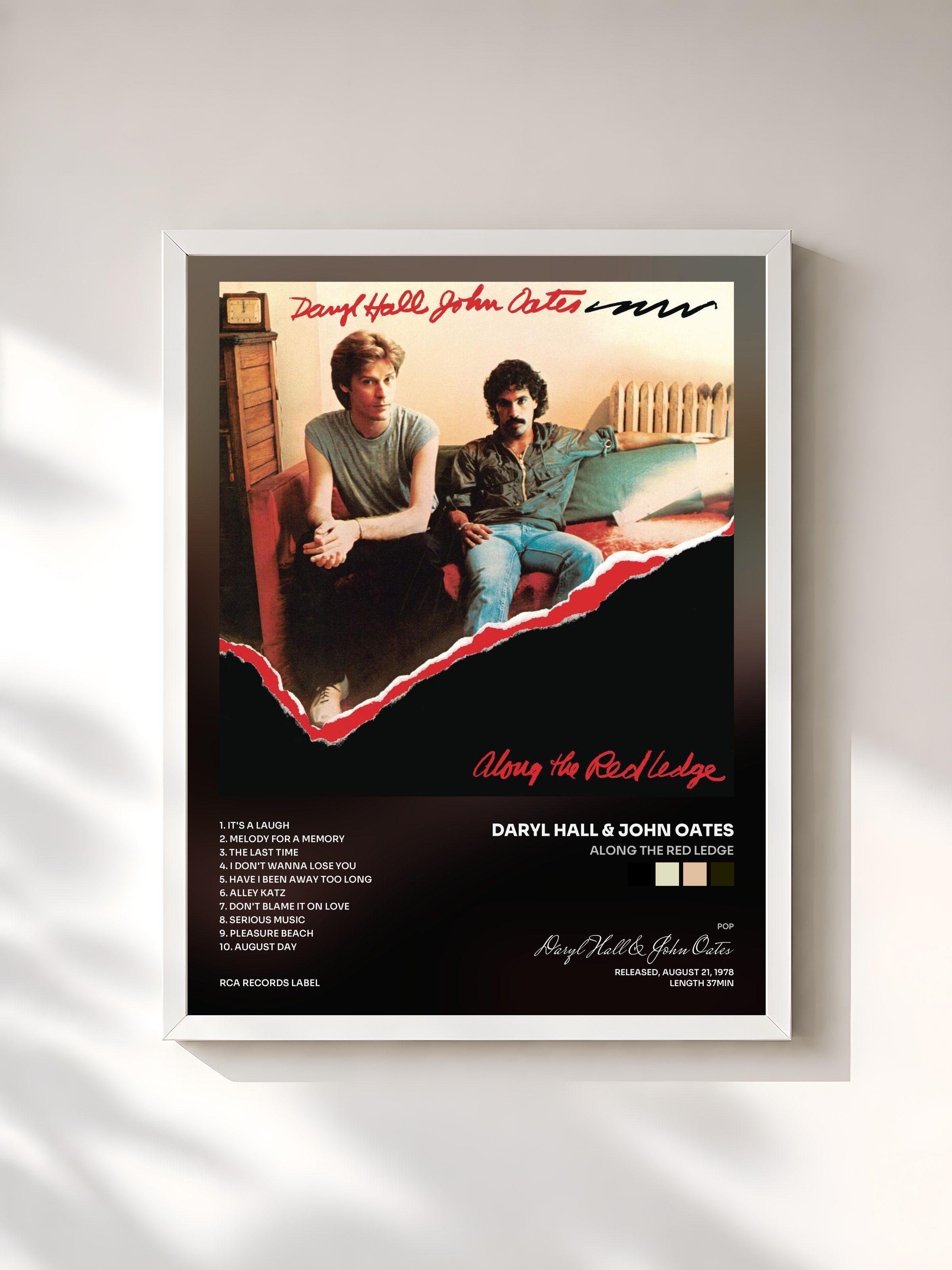#blanc Tableau de l'album Along The Red Ledge de Daryl Hall & John Oates, cadre blanc, imprimé et encadré en France
