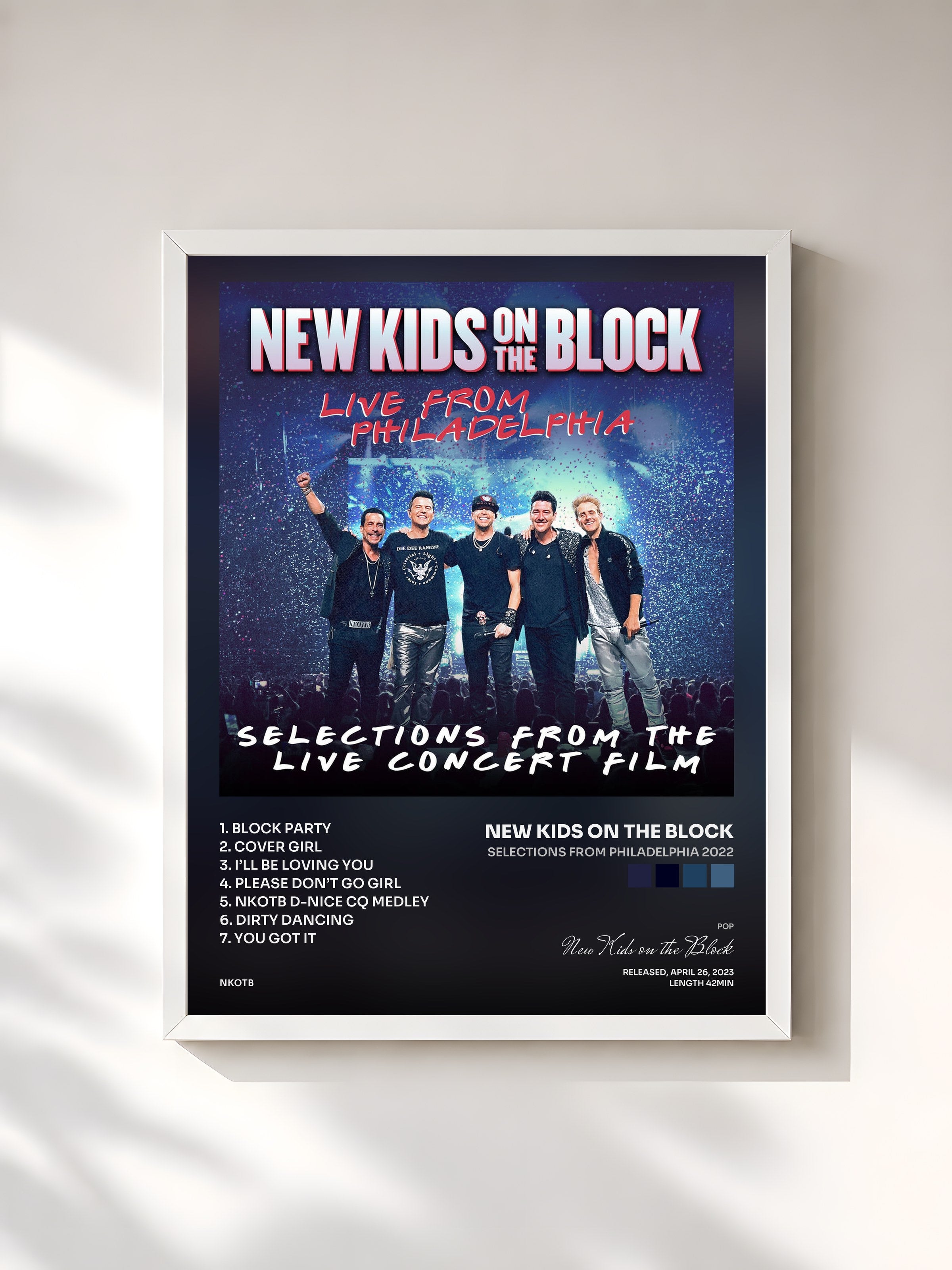 #blanc Tableau de l'album Selections From Philadelphia 2022 de New Kids on the Block, cadre blanc, imprimé et encadré en France