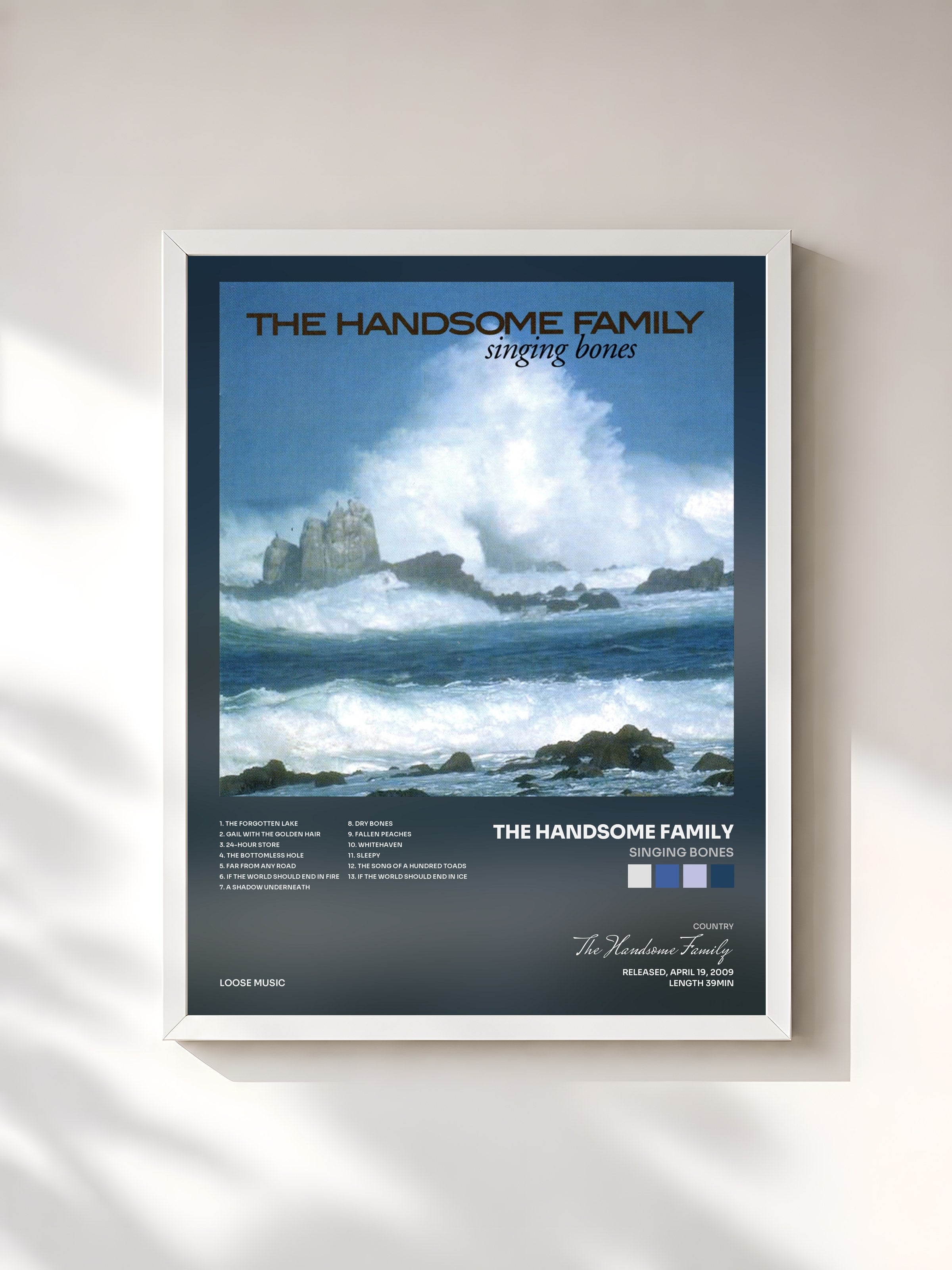 #blanc Tableau de l'album Singing Bones de The Handsome Family, cadre blanc, imprimé et encadré en France