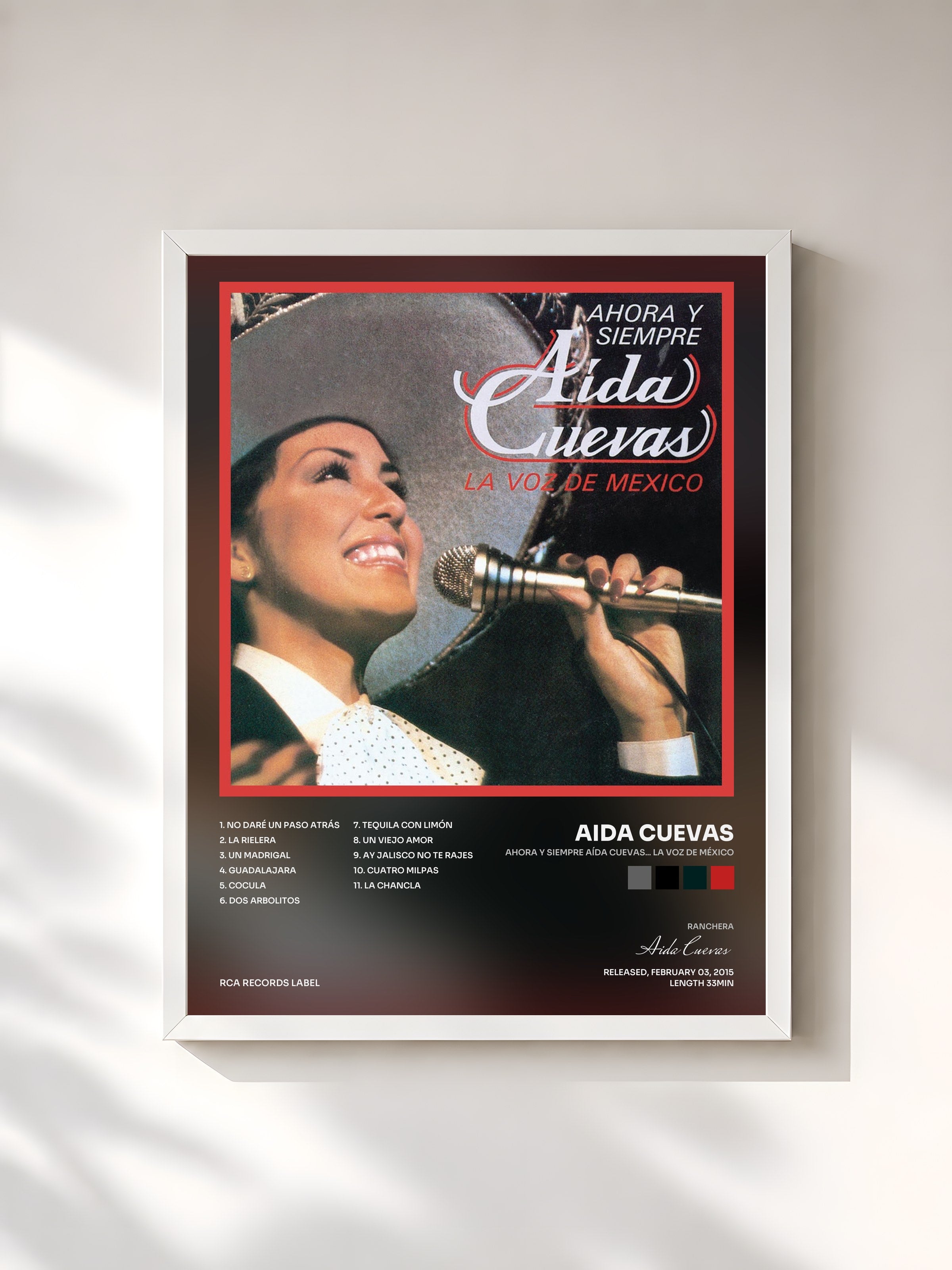 #blanc Tableau de l'album Ahora y Siempre Aída Cuevas... La Voz de México de Aida Cuevas, cadre blanc, imprimé et encadré en France