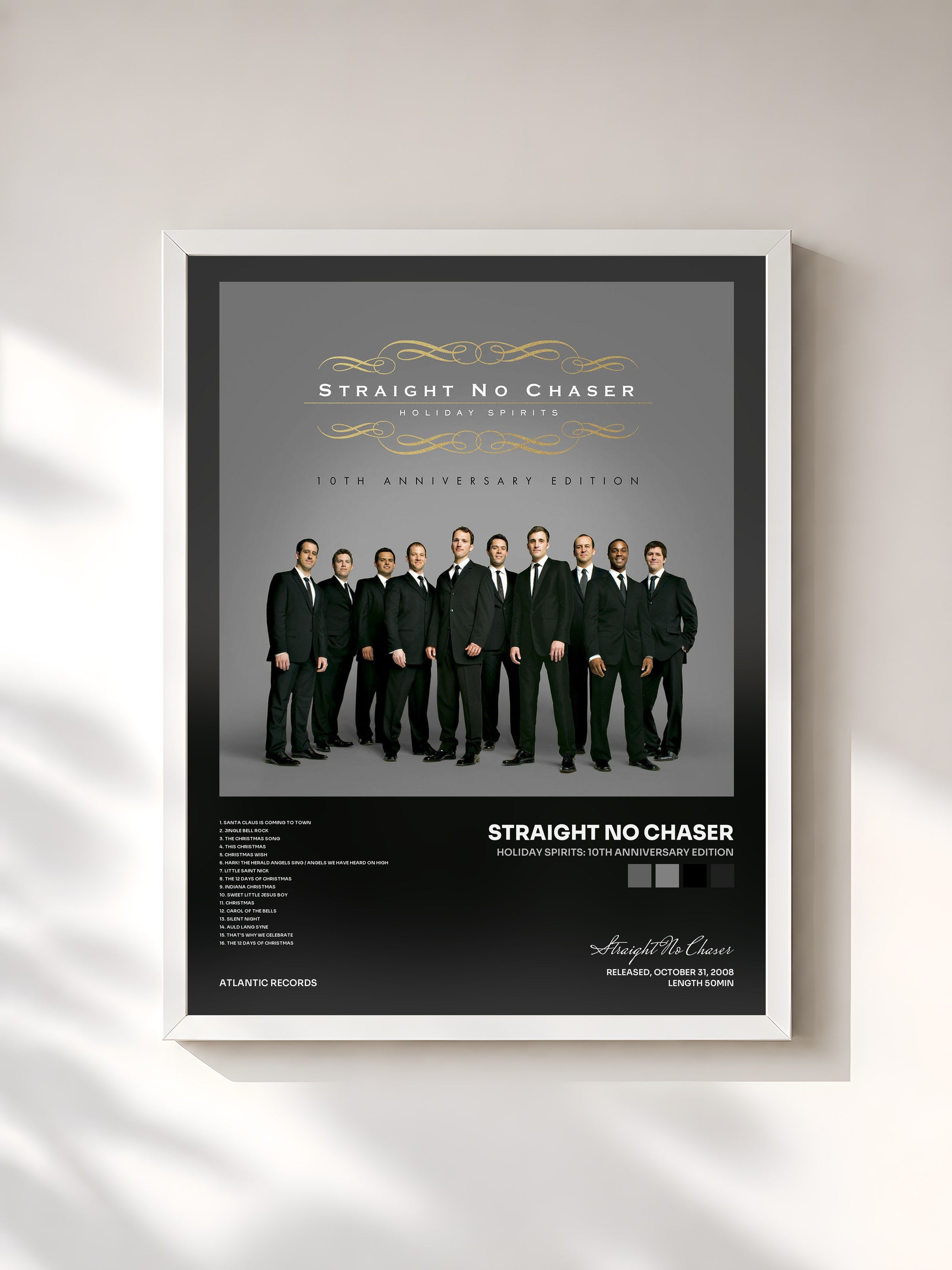 #blanc Tableau de l'album Holiday Spirits: 10th Anniversary Edition de Straight No Chaser, cadre blanc, imprimé et encadré en France