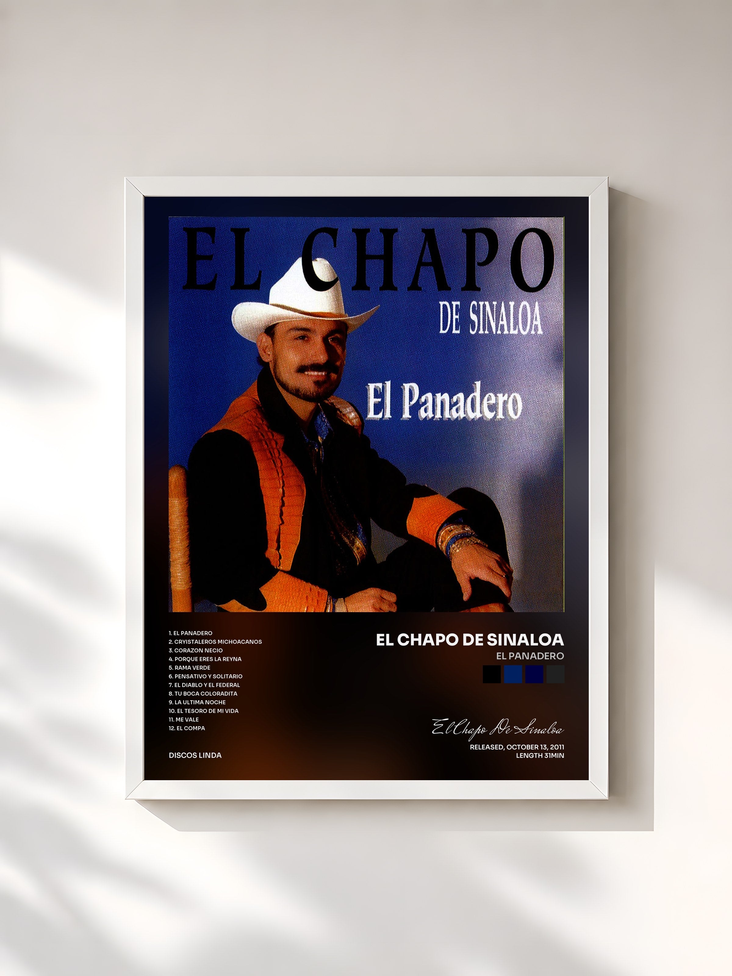 #blanc Tableau de l'album El Panadero de El Chapo De Sinaloa, cadre blanc, imprimé et encadré en France
