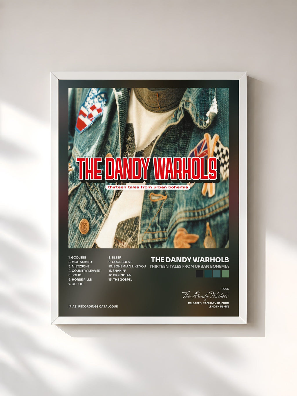 #blanc Tableau de l'album Thirteen Tales From Urban Bohemia de The Dandy Warhols, cadre blanc, imprimé et encadré en France
