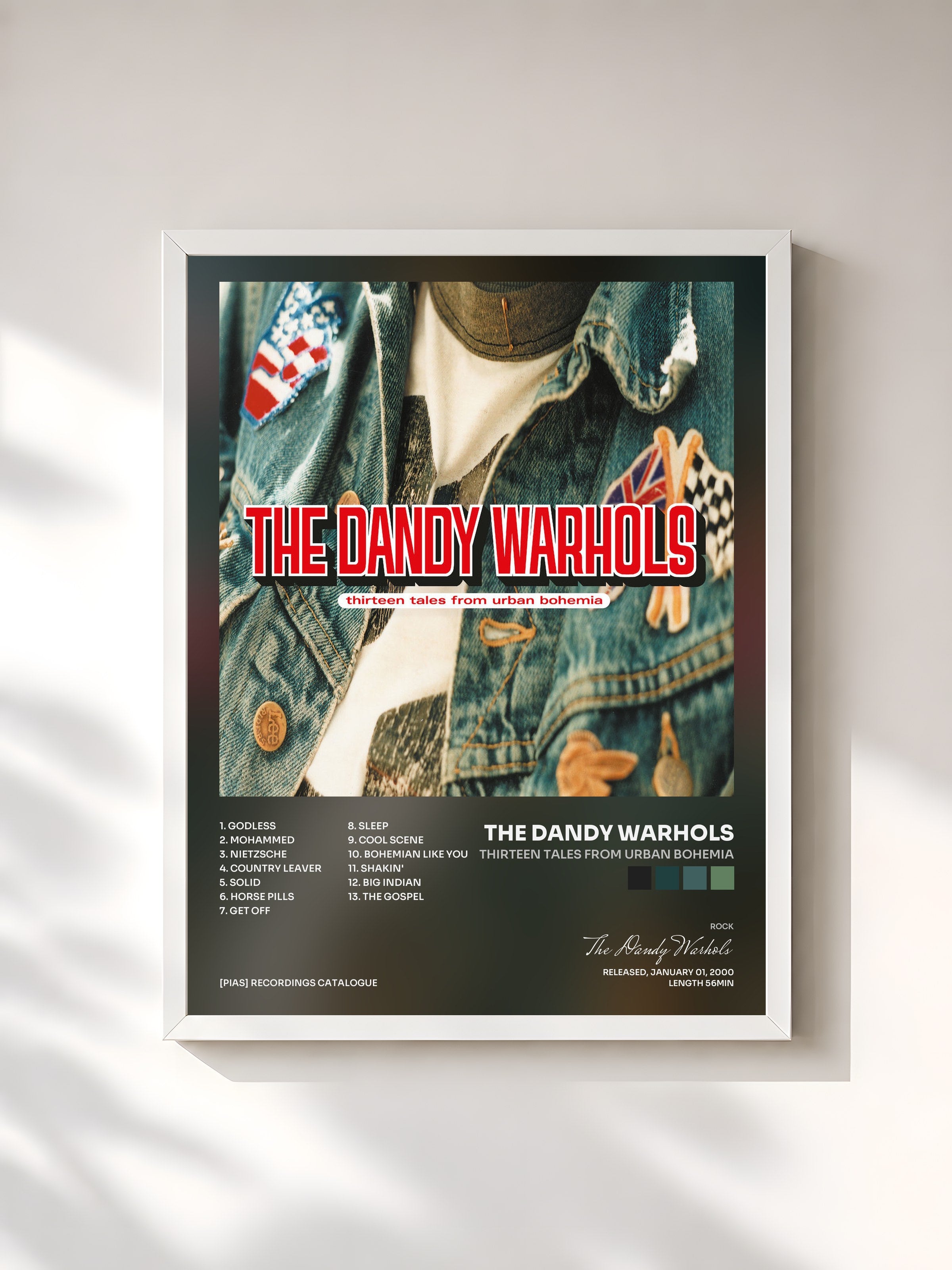 #blanc Tableau de l'album Thirteen Tales From Urban Bohemia de The Dandy Warhols, cadre blanc, imprimé et encadré en France