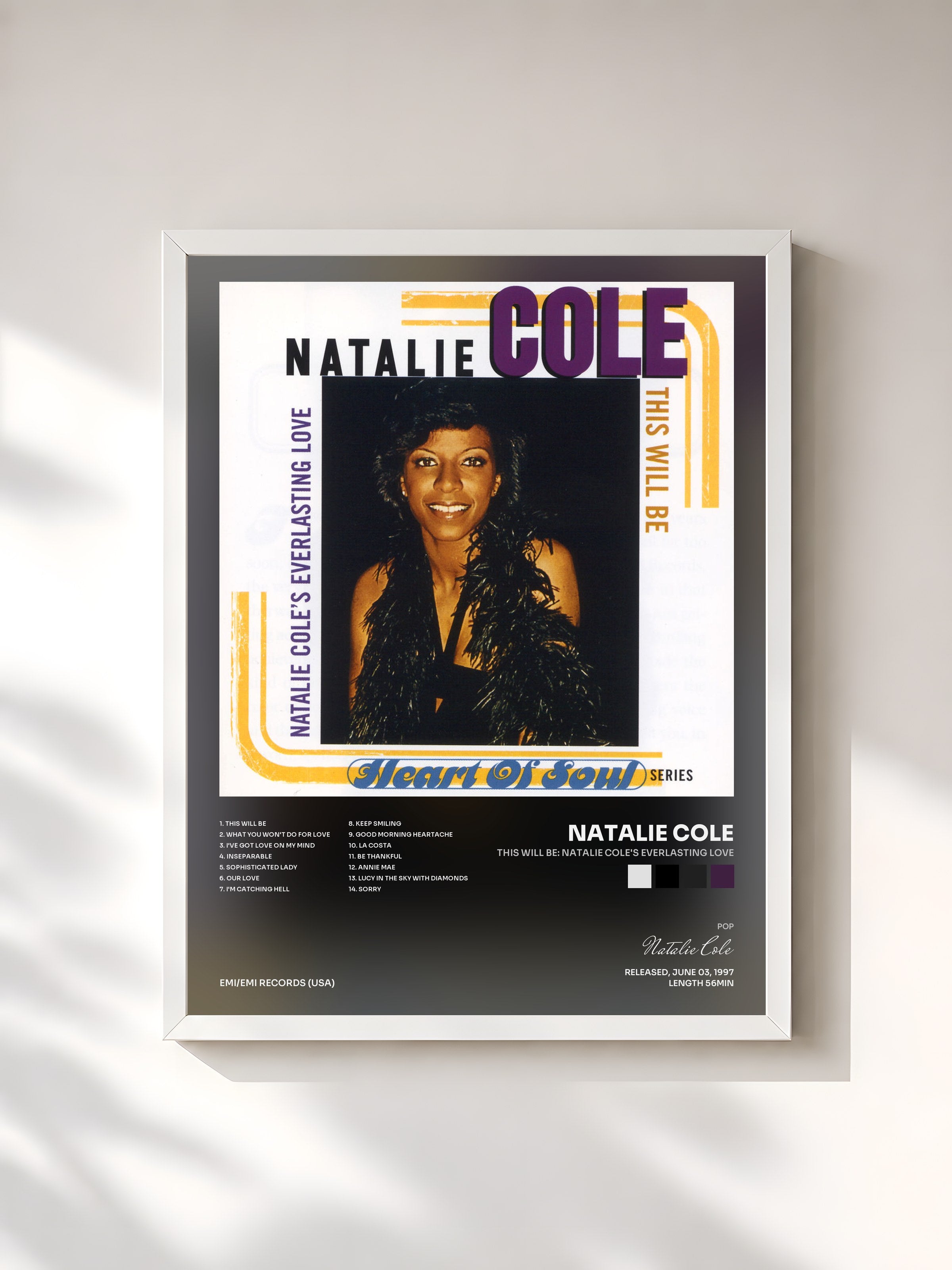 #blanc Tableau de l'album This Will Be: Natalie Cole's Everlasting Love de Natalie Cole, cadre blanc, imprimé et encadré en France