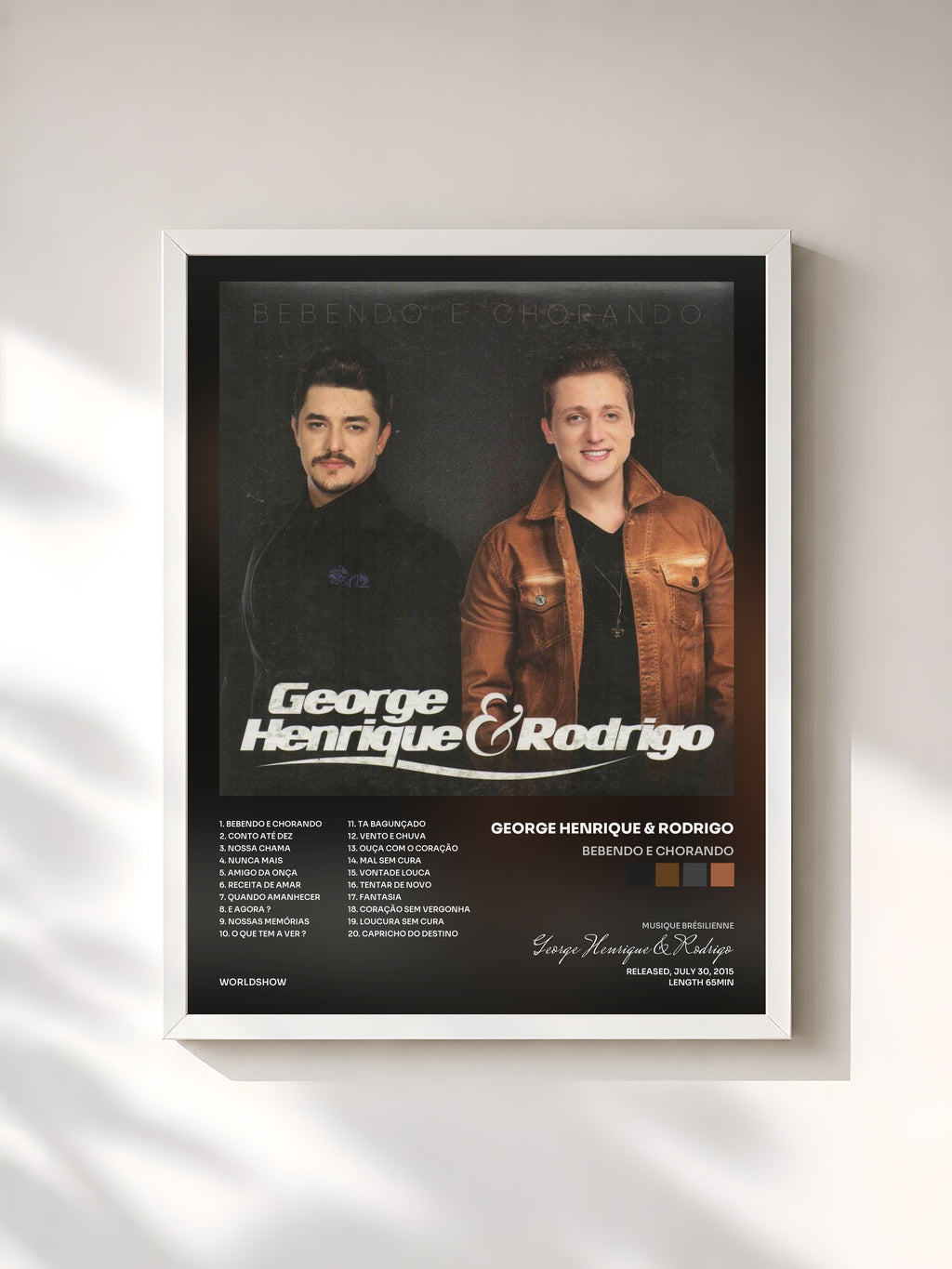 #blanc Tableau de l'album Bebendo e Chorando de George Henrique & Rodrigo, cadre blanc, imprimé et encadré en France