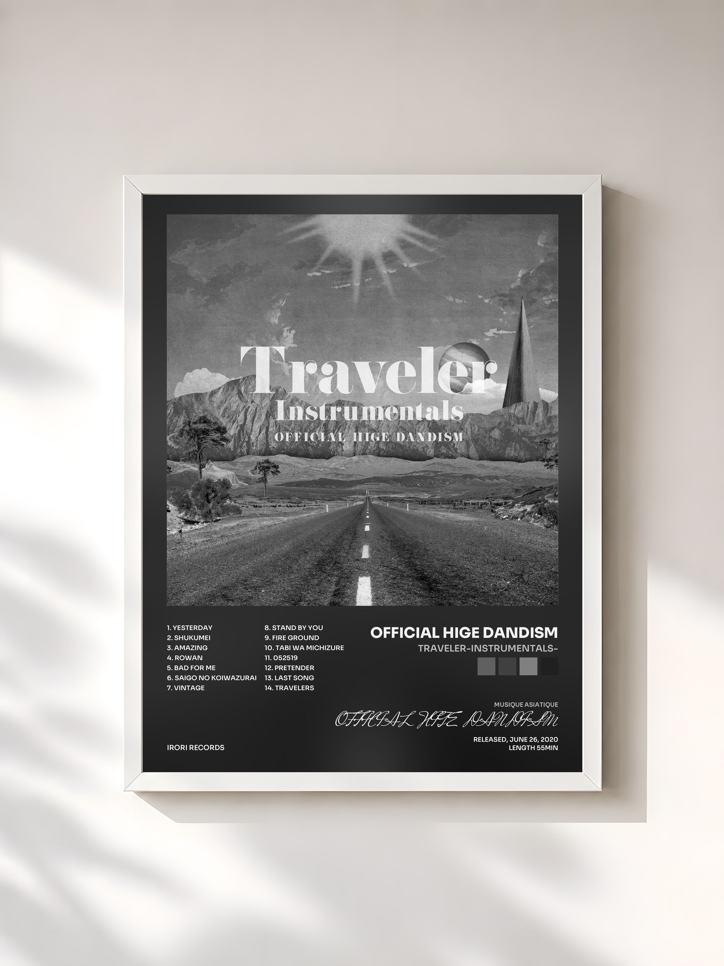 #blanc Tableau de l'album Traveler-Instrumentals- de OFFICIAL HIGE DANDISM, cadre blanc, imprimé et encadré en France