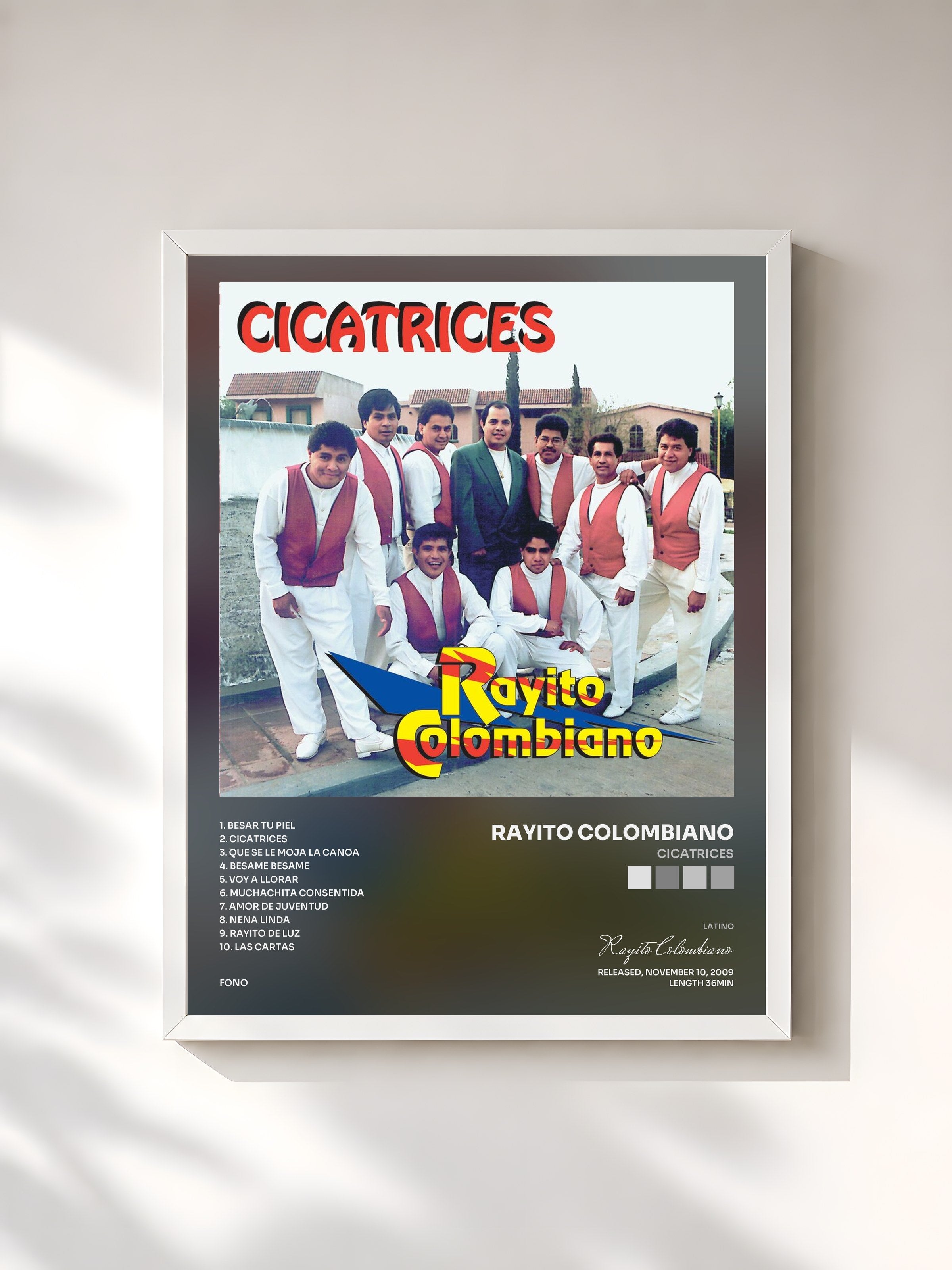 #blanc Tableau de l'album Cicatrices de Rayito Colombiano, cadre blanc, imprimé et encadré en France