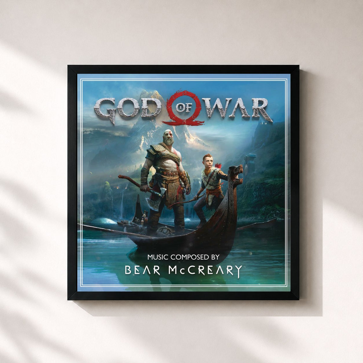 #noir Tableau carré de l'album God of War (PlayStation Soundtrack) de Bear McCreary, cadre noir 32x32 cm
