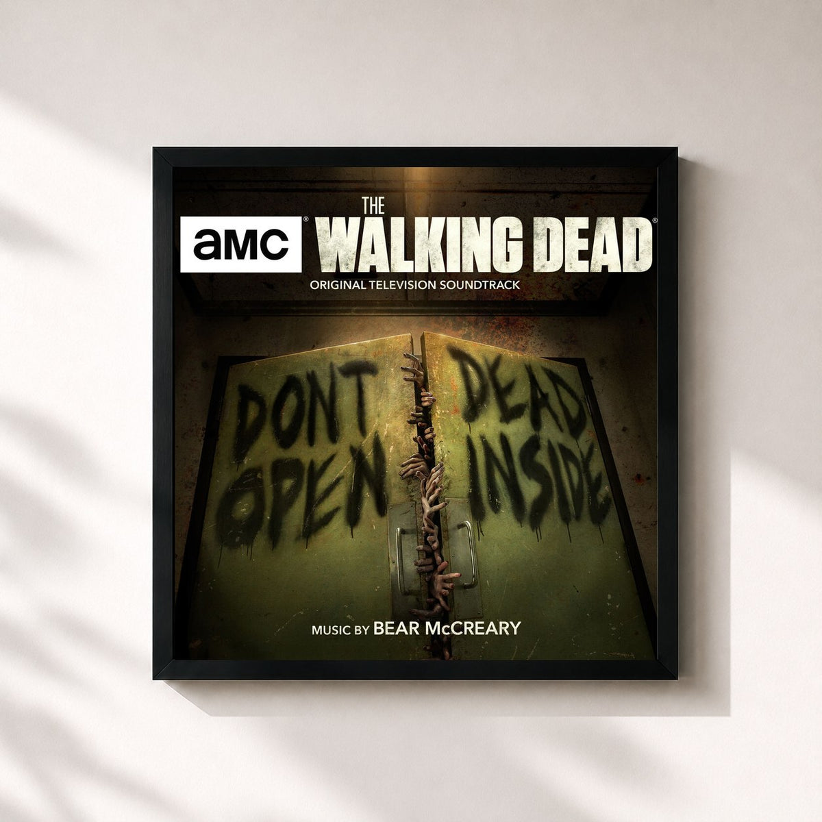 #noir Tableau carré de l'album The Walking Dead (Original Television Soundtrack) de Bear McCreary, cadre noir 32x32 cm