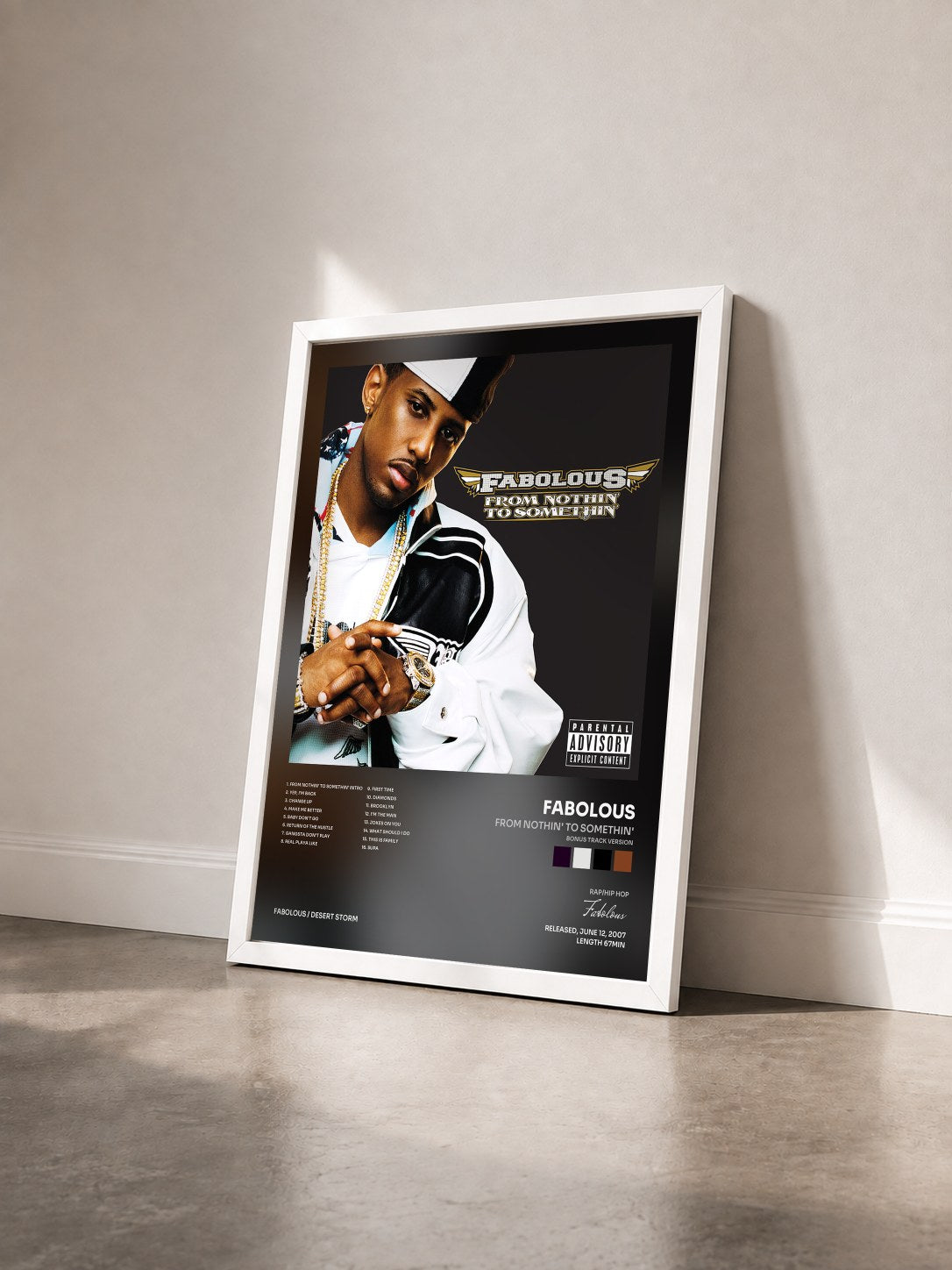 #blanc Tableau de l'album From Nothin' To Somethin' (Bonus Track Version) de Fabolous vu de trois quarts, cadre blanc