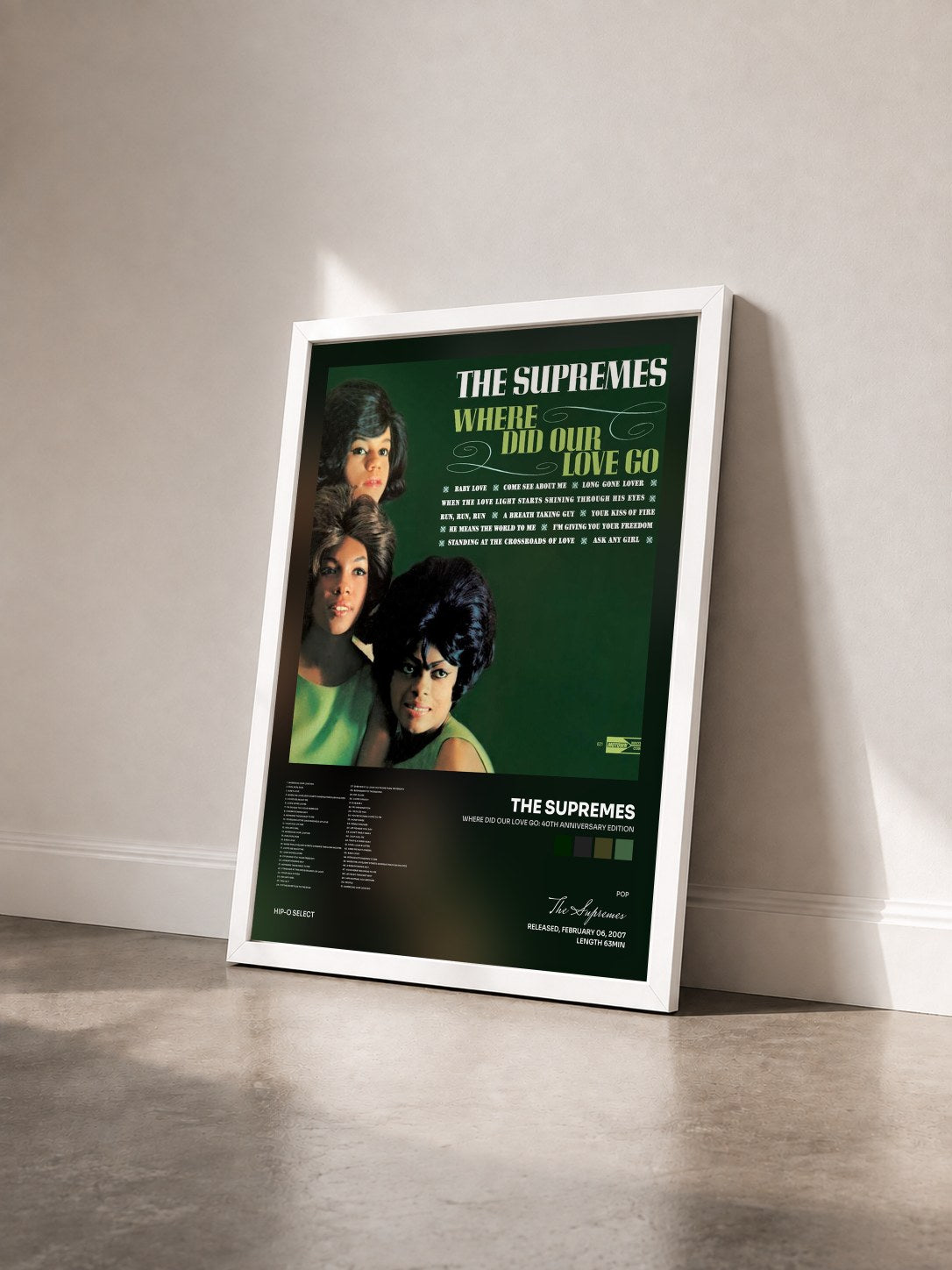 #blanc Tableau de l'album Where Did Our Love Go: 40th Anniversary Edition de The Supremes vu de trois quarts, cadre blanc