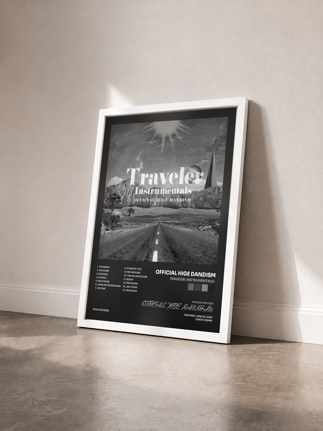 #blanc Tableau de l'album Traveler-Instrumentals- de OFFICIAL HIGE DANDISM vu de trois quarts, cadre blanc