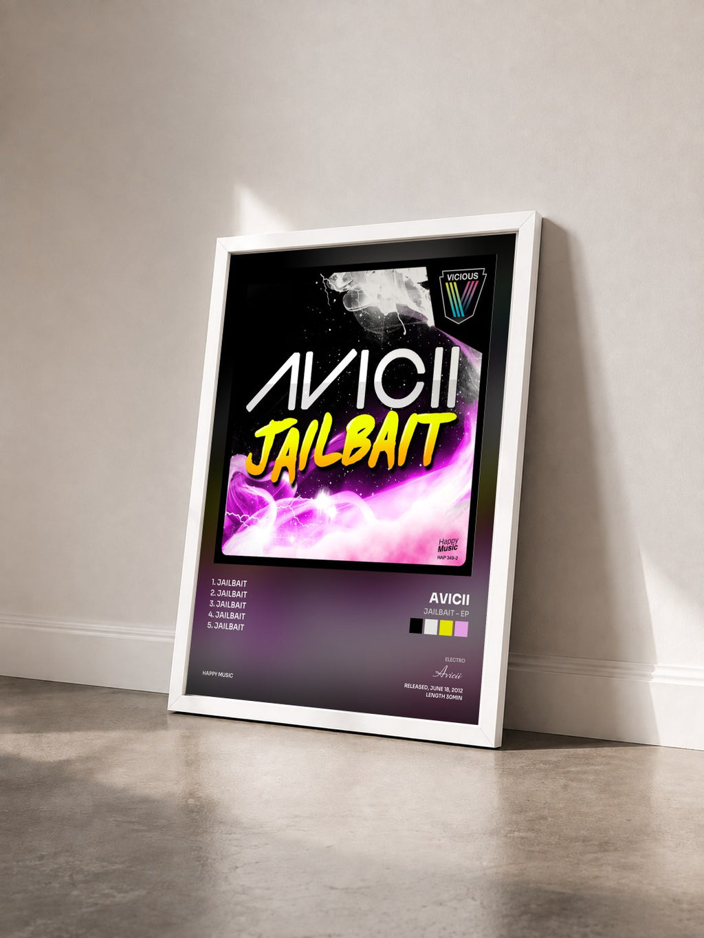 #blanc Tableau de l'album Jailbait - EP de Avicii vu de trois quarts, cadre blanc