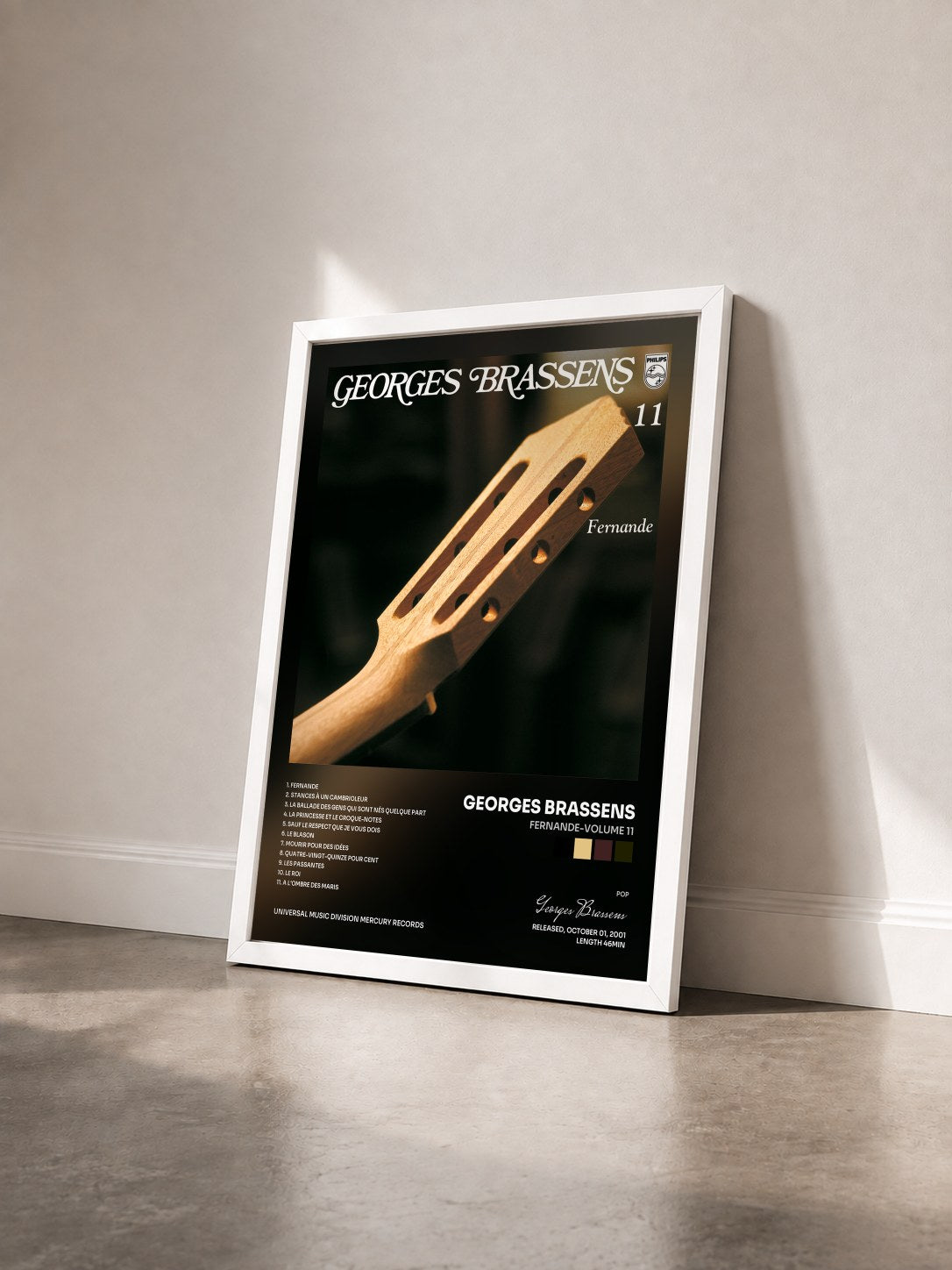 #blanc Fernande-Volume 11 di Georges Brassens in stampa incorniciata vista di tre quarti, cornice bianca