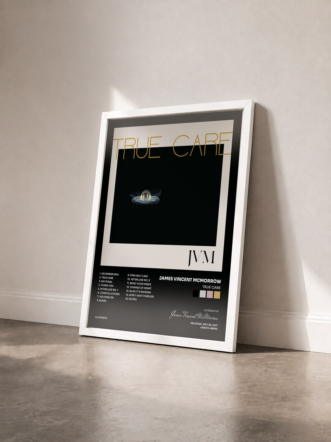 #blanc Tableau de l'album True Care de James Vincent McMorrow vu de trois quarts, cadre blanc