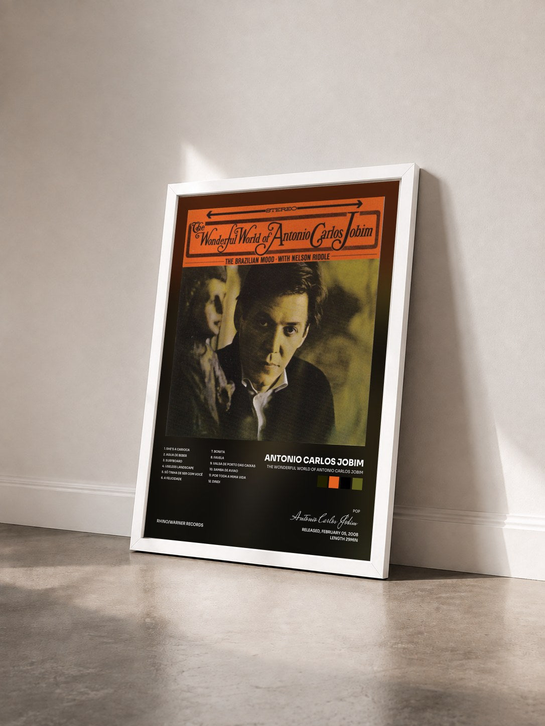 #blanc Tableau de l'album The Wonderful World Of Antonio Carlos Jobim de Antonio Carlos Jobim vu de trois quarts, cadre blanc