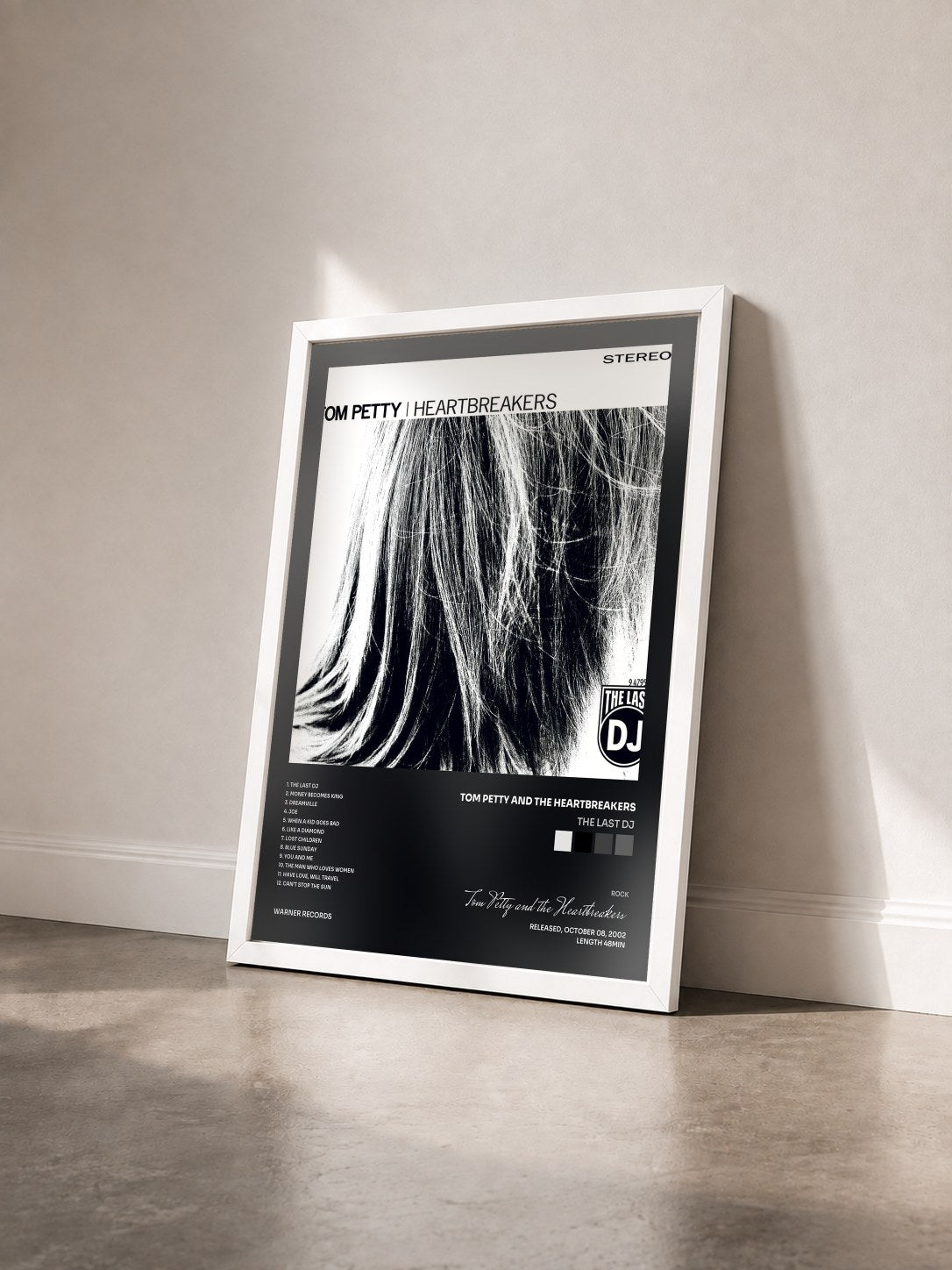 #blanc Tableau de l'album The Last DJ de Tom Petty and the Heartbreakers vu de trois quarts, cadre blanc