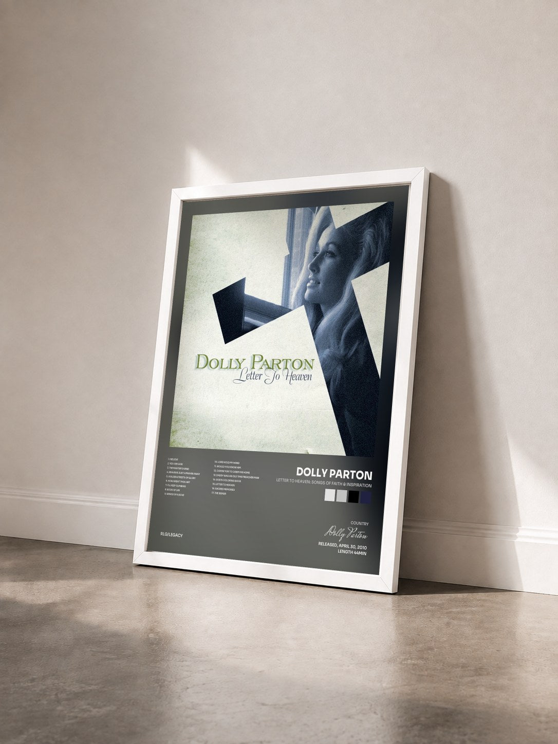 #blanc Tableau de l'album Letter To Heaven: Songs Of Faith & Inspiration de Dolly Parton vu de trois quarts, cadre blanc