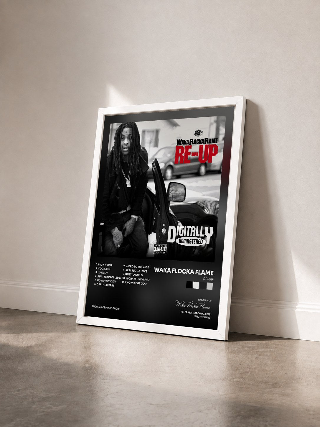 #blanc Tableau de l'album Re-Up de Waka Flocka Flame vu de trois quarts, cadre blanc