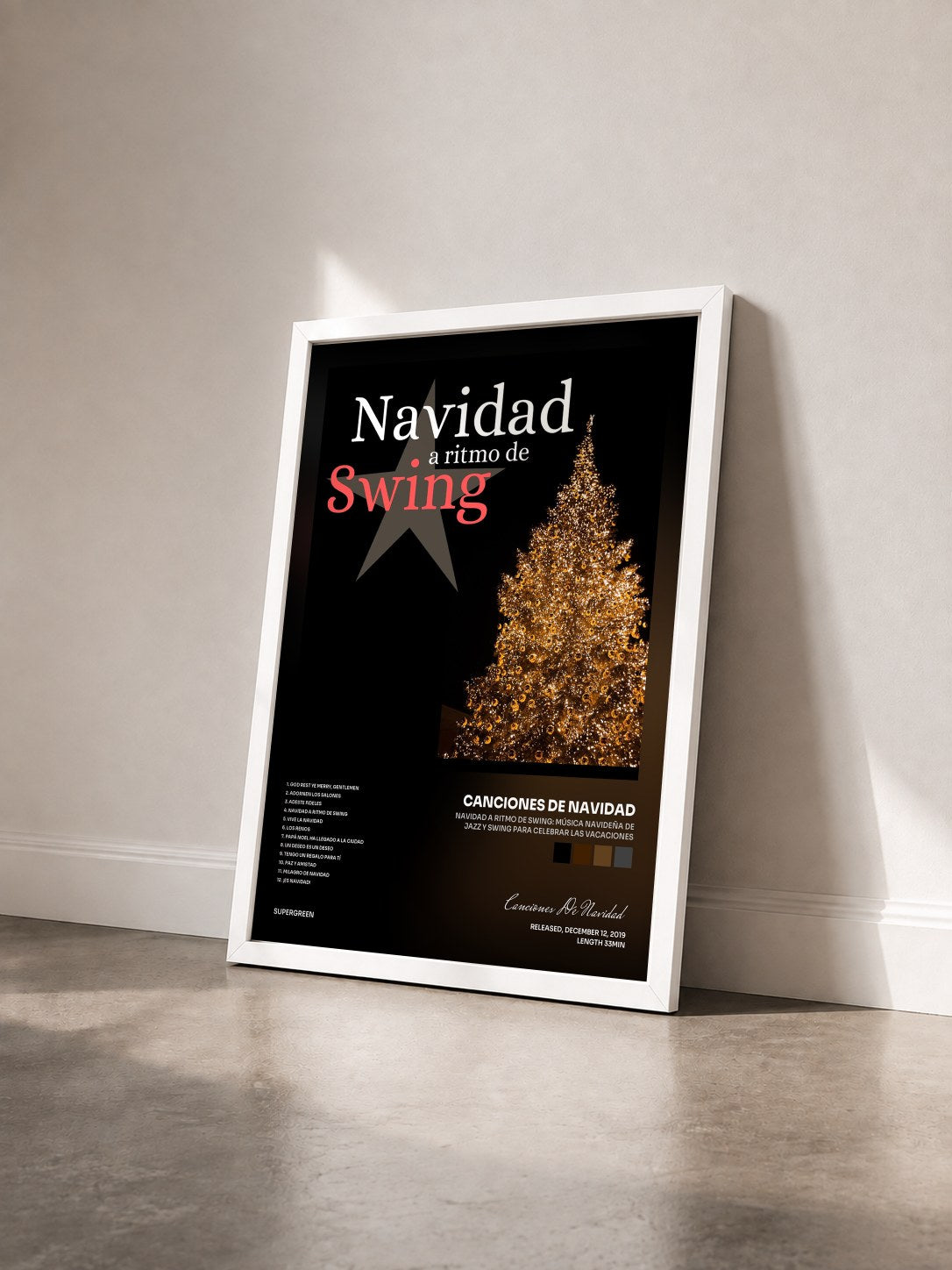 #blanc Tableau de l'album Navidad a Ritmo de Swing: Música Navideña de Jazz y Swing para Celebrar las Vacaciones de Canciones De Navidad vu de trois quarts, cadre blanc