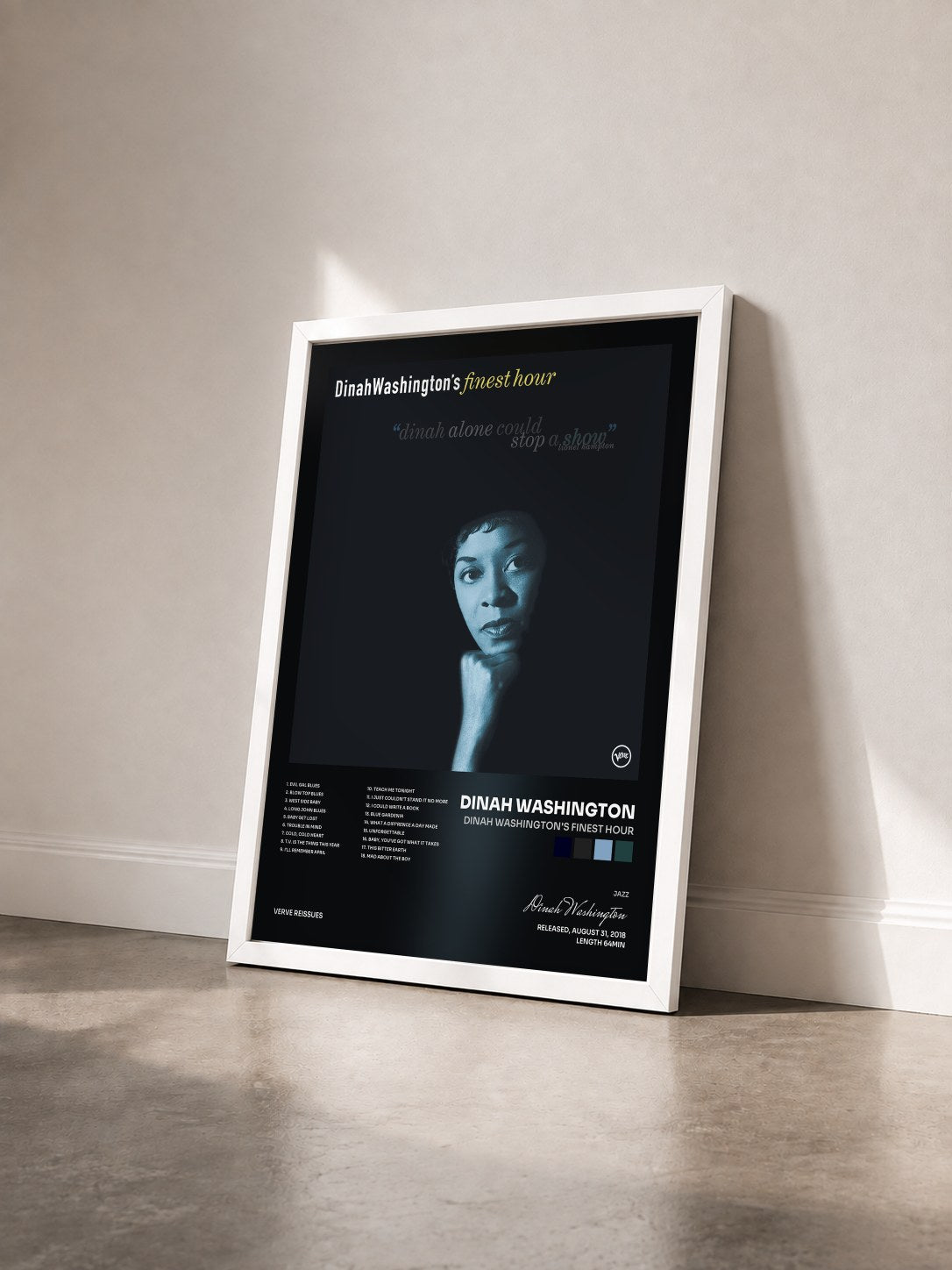 #blanc Tableau de l'album Dinah Washington's Finest Hour de Dinah Washington vu de trois quarts, cadre blanc