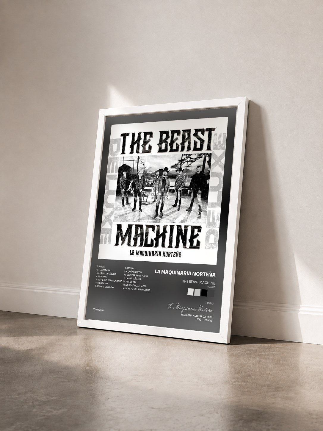 #blanc Tableau de l'album The Beast Machine (Deluxe) de La Maquinaria Norteña vu de trois quarts, cadre blanc