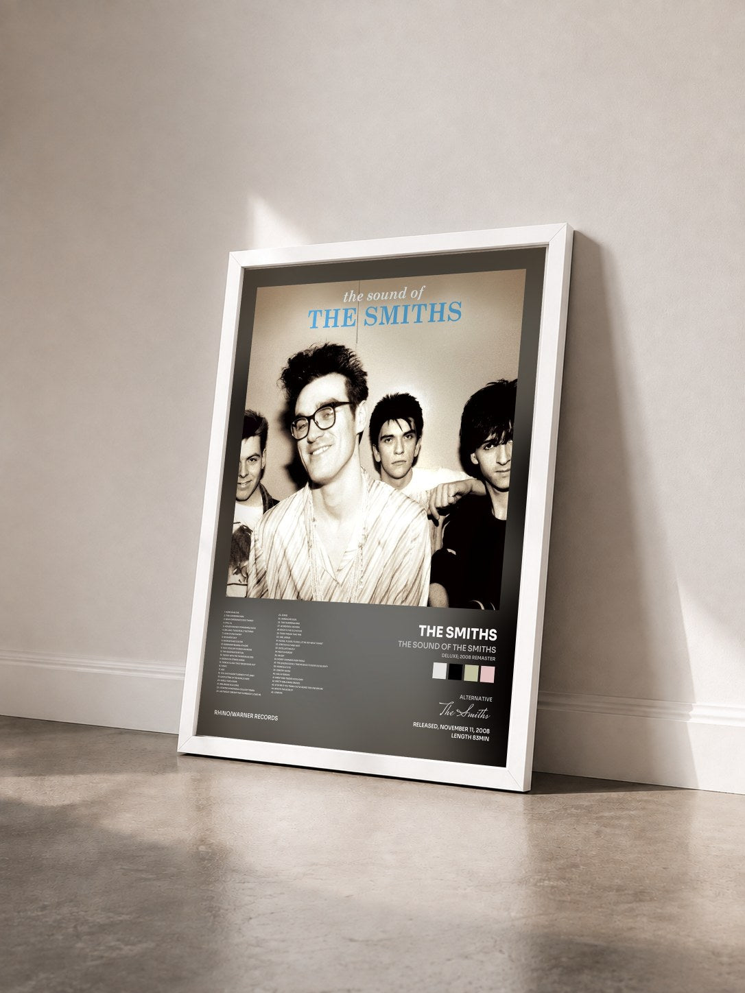 #blanc The Sound of the Smiths (Deluxe; 2008 Remaster) by The Smiths as a framed art print seen at an angle, white frame