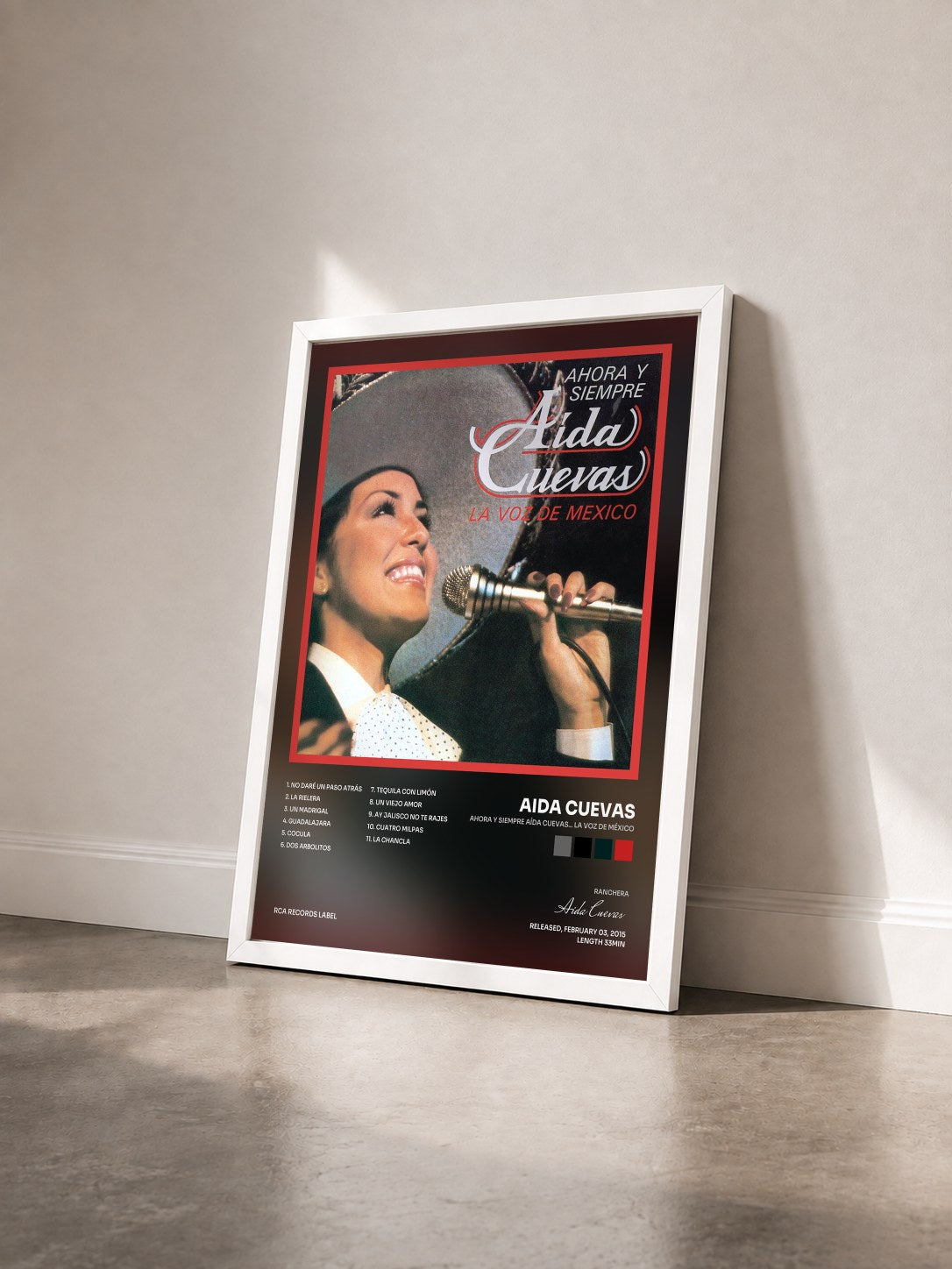 #blanc Tableau de l'album Ahora y Siempre Aída Cuevas... La Voz de México de Aida Cuevas vu de trois quarts, cadre blanc