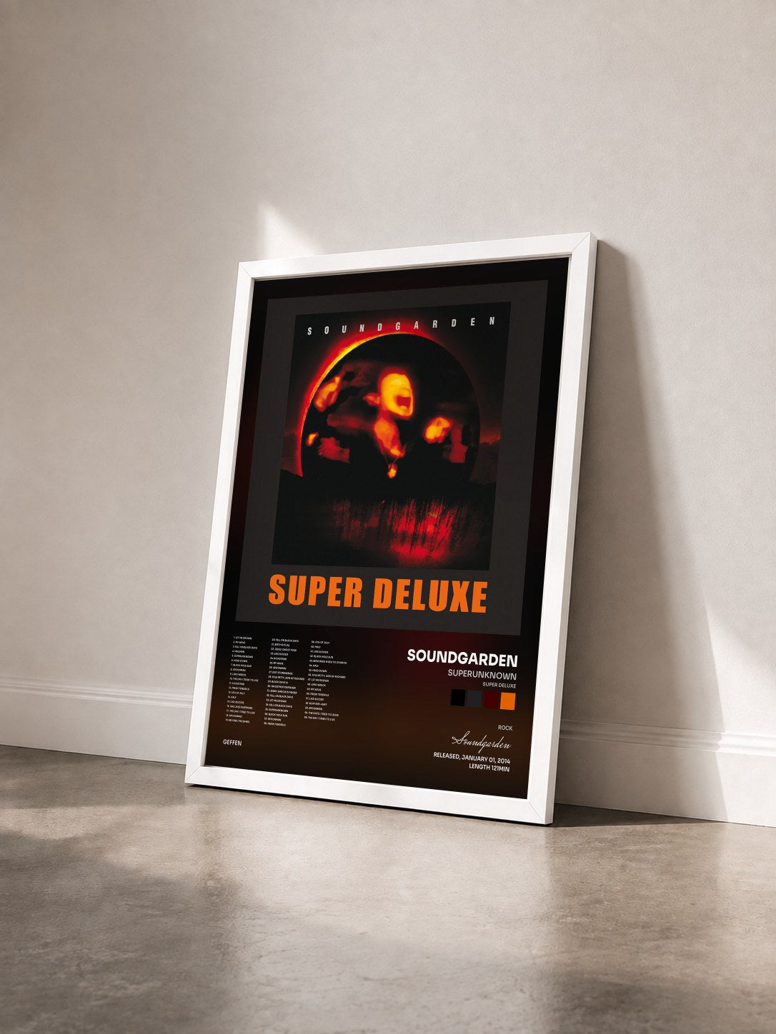 #blanc Superunknown (Super Deluxe) von Soundgarden als gerahmter Kunstdruck von schräg gesehen, weißer Rahmen