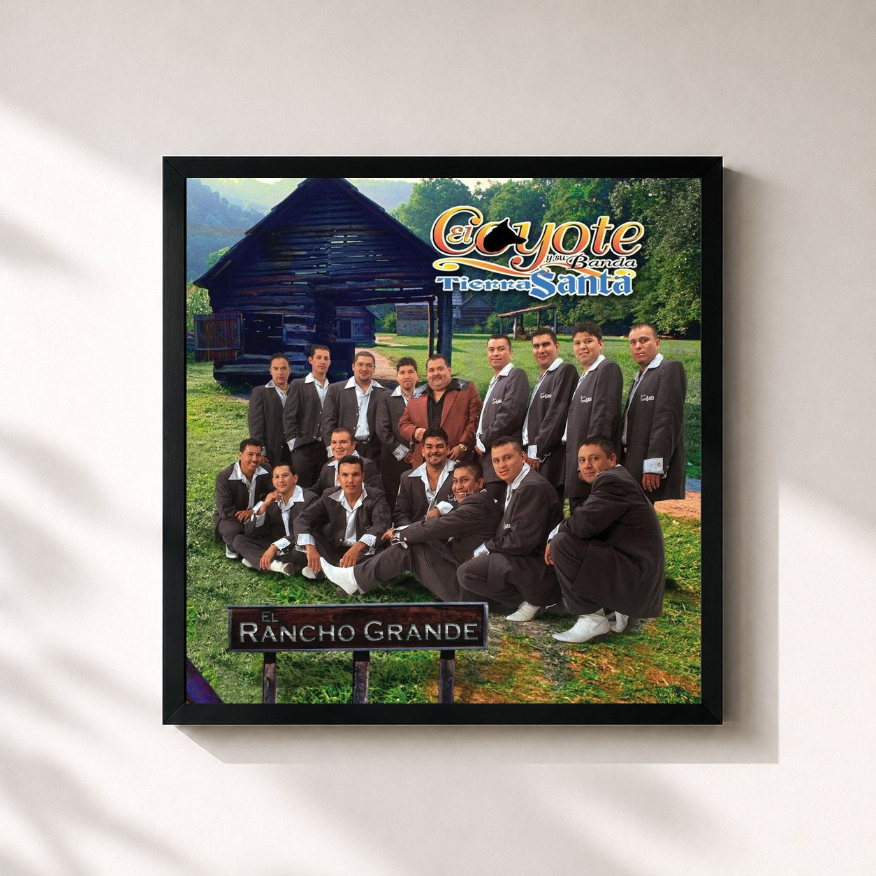 #noir Tableau carré de l'album El Rancho Grande de El Coyote Y Su Banda Tierra Santa, cadre noir 32x32 cm