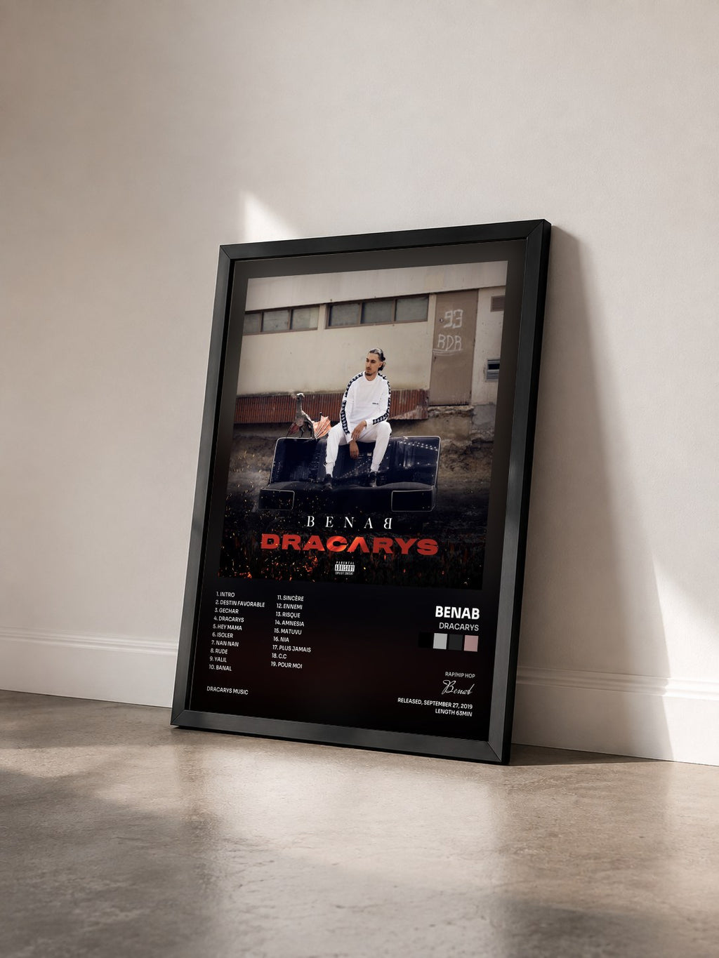 #noir Dracarys by Benab as a framed art print seen at an angle, black frame