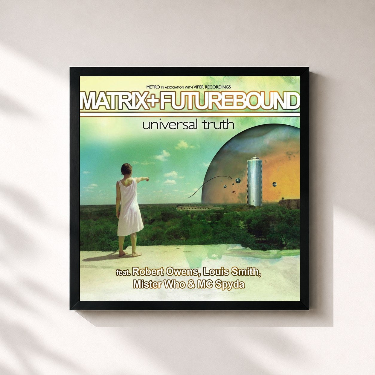 #noir Tableau carré de l'album Universal Truth de Matrix & Futurebound, cadre noir 32x32 cm