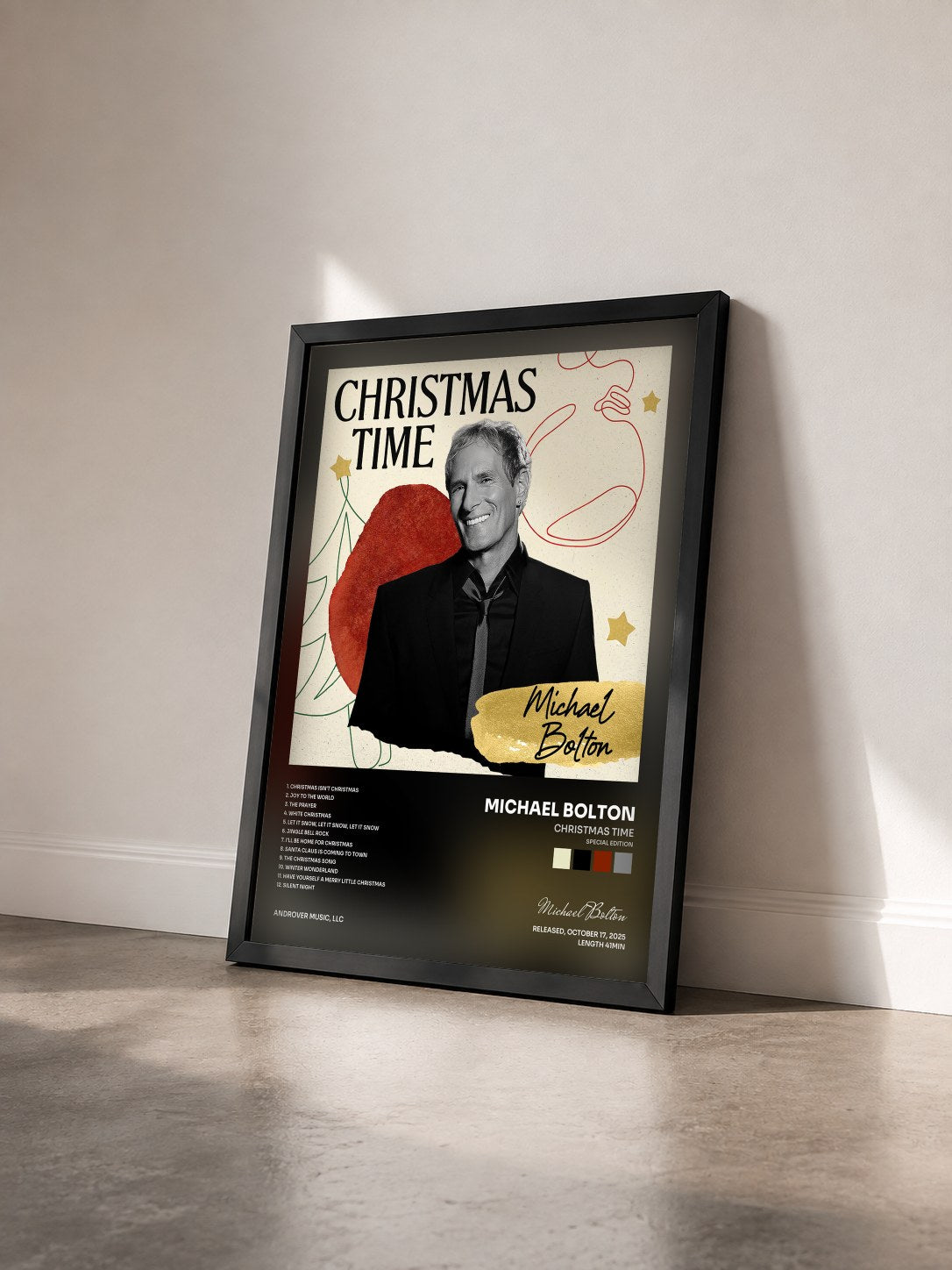 #noir Christmas Time (Special Edition) de Michael Bolton en lámina enmarcada vista de tres cuartos, marco negro
