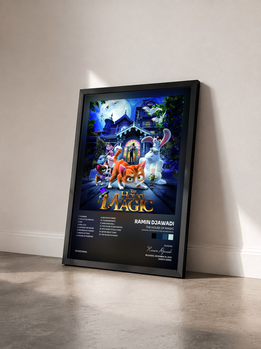 #noir The House of Magic (Original Motion Picture Soundtrack) by Ramin Djawadi as a framed art print seen at an angle, black frame