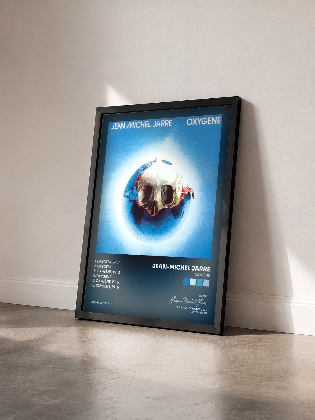 #noir Tableau de l'album Oxygène de Jean-Michel Jarre vu de trois quarts, cadre noir