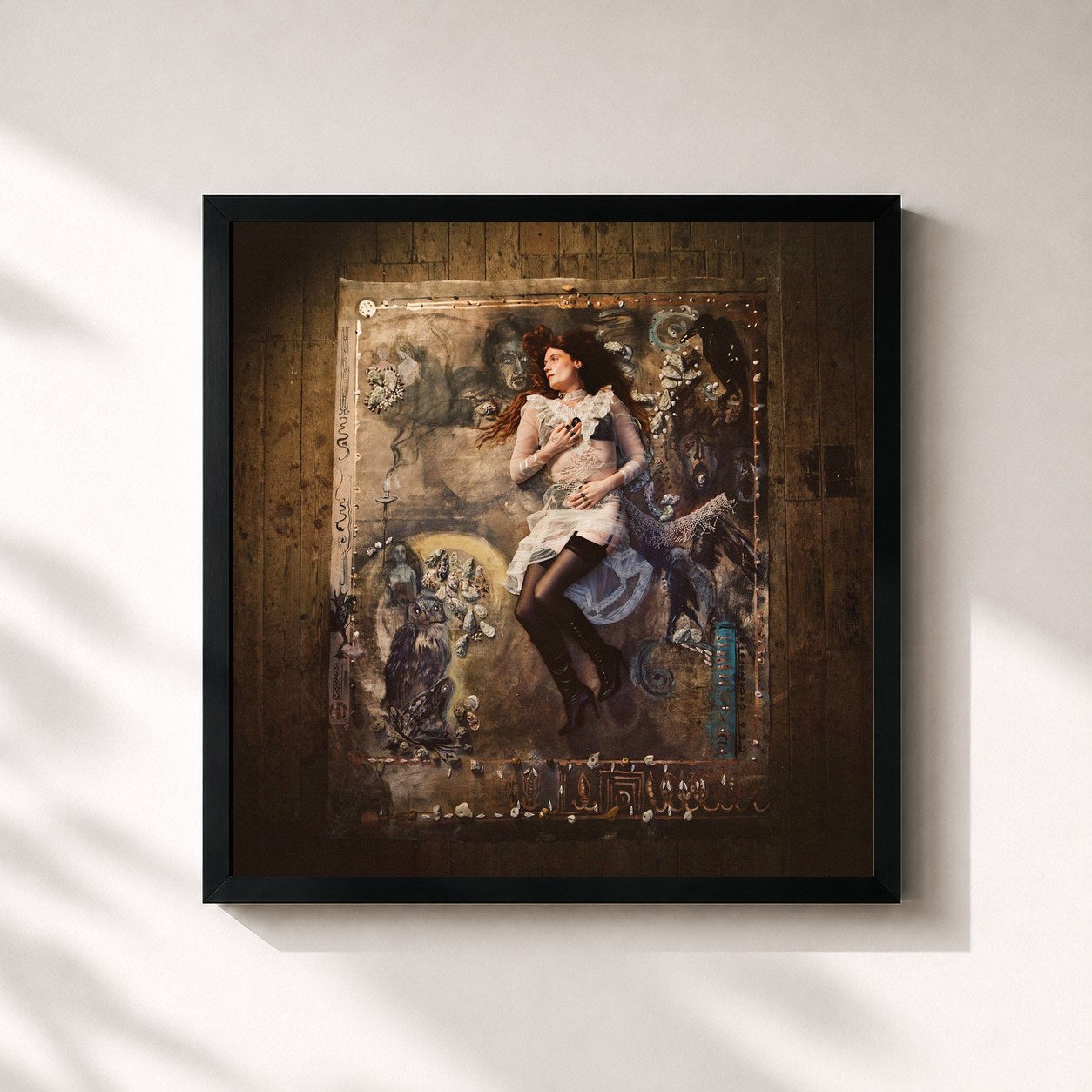 #noir Tableau carré de l'album Everybody Scream (Chamber Version) de Florence + The Machine, cadre noir 32x32 cm