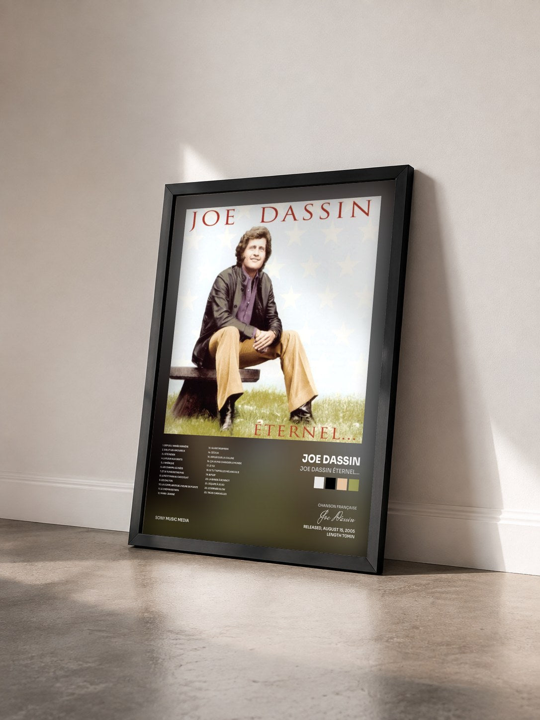 #noir Tableau de l'album Joe Dassin Éternel... de Joe Dassin vu de trois quarts, cadre noir