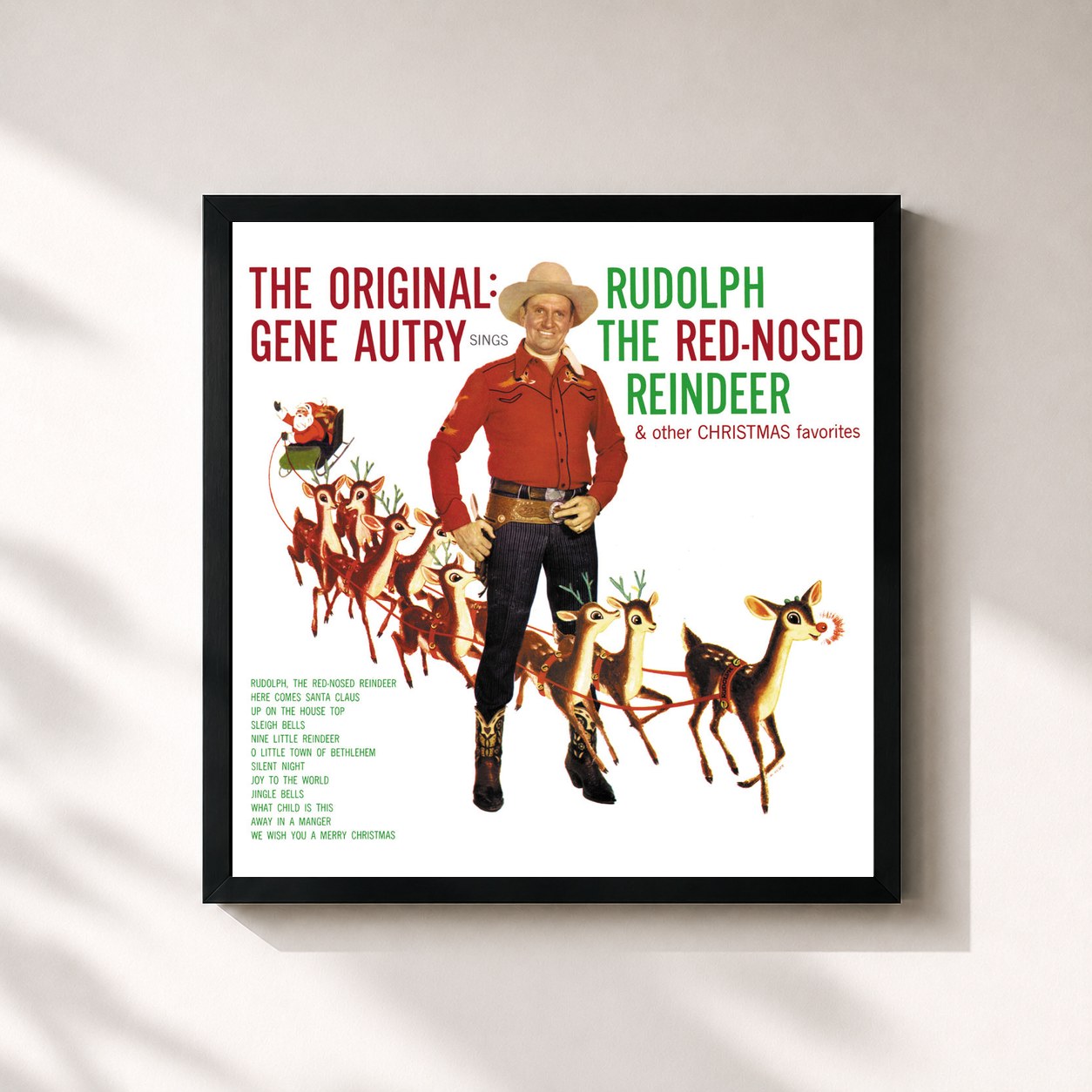 #noir Tableau carré de l'album The Original: Gene Autry Sings Rudolph The Red-Nosed Reindeer & Other Christmas Favorites de Gene Autry, cadre noir 32x32 cm
