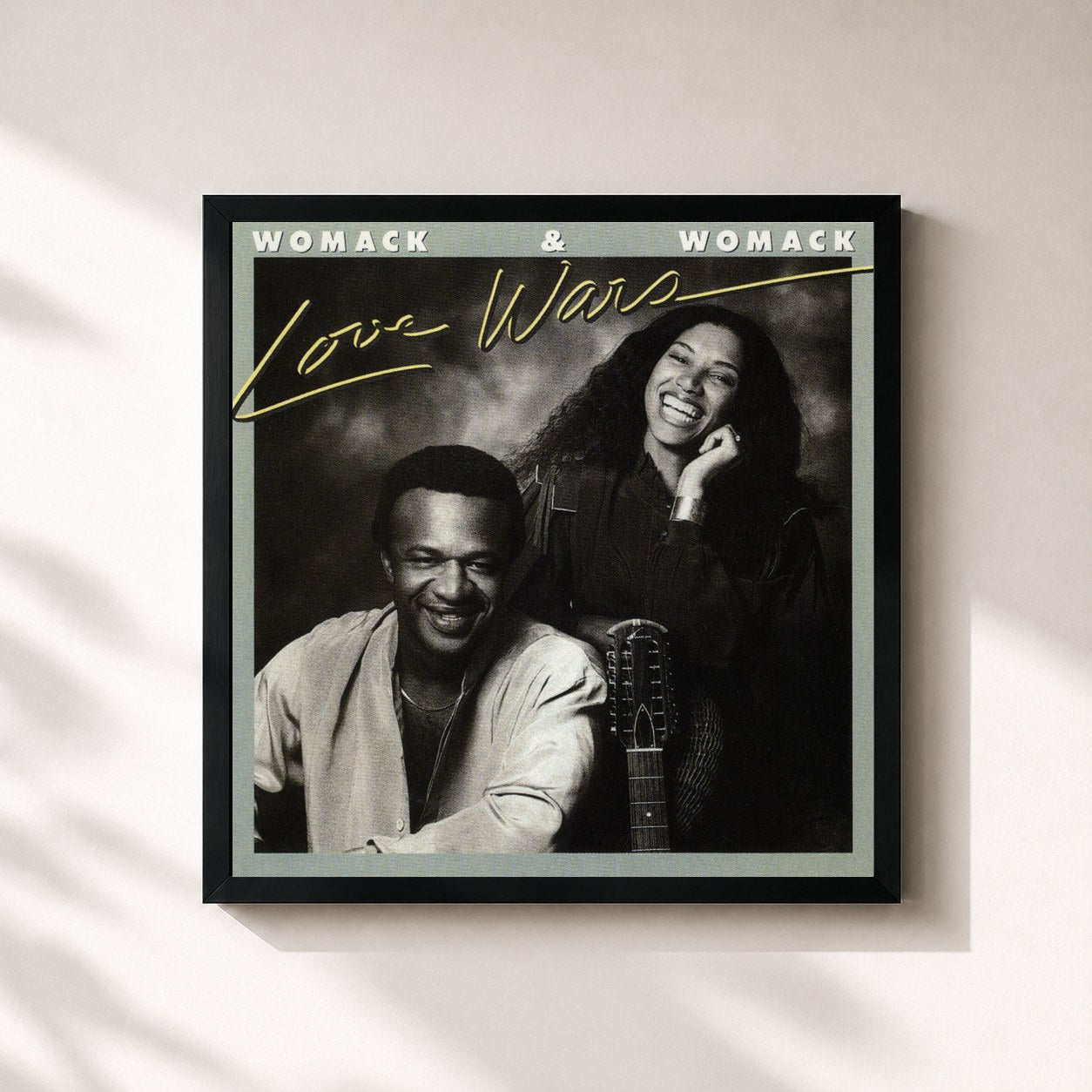 #noir Tableau carré de l'album Love Wars de Womack & Womack, cadre noir 32x32 cm