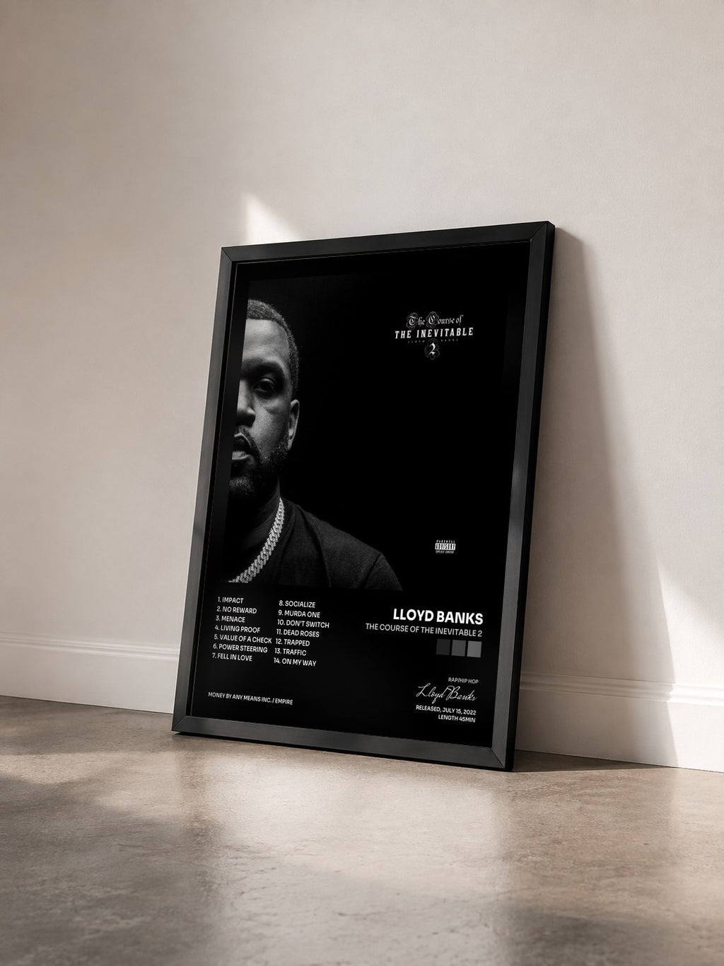 #noir The Course of the Inevitable 2 di Lloyd Banks in stampa incorniciata vista di tre quarti, cornice nera