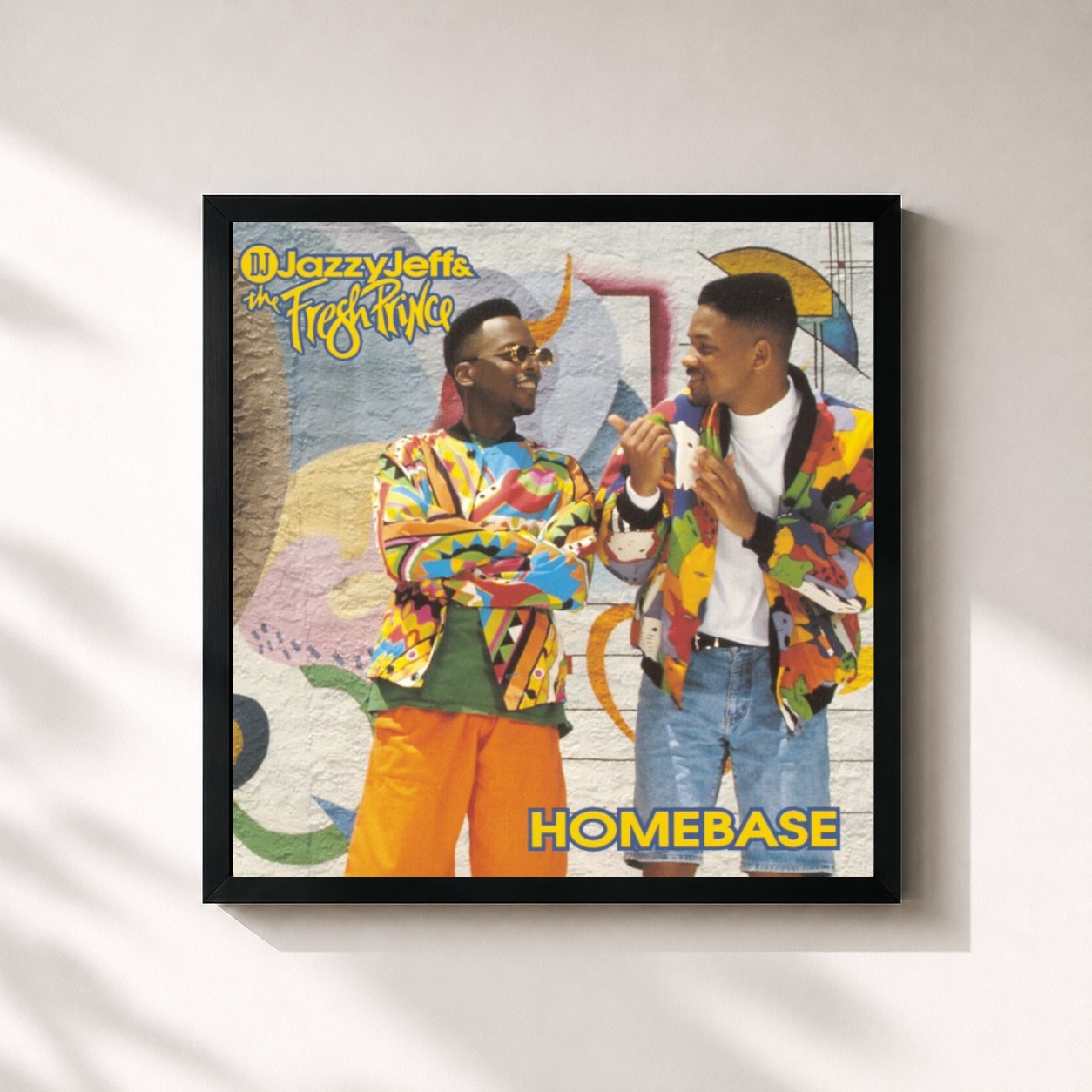 #noir Tableau carré de l'album Homebase de DJ Jazzy Jeff & The Fresh Prince, cadre noir 32x32 cm