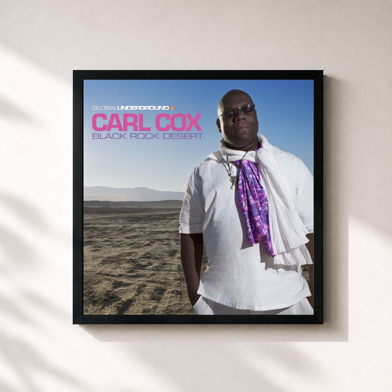 #noir Tableau carré de l'album Global Underground #38: Carl Cox - Black Rock Desert de Carl Cox, cadre noir 32x32 cm