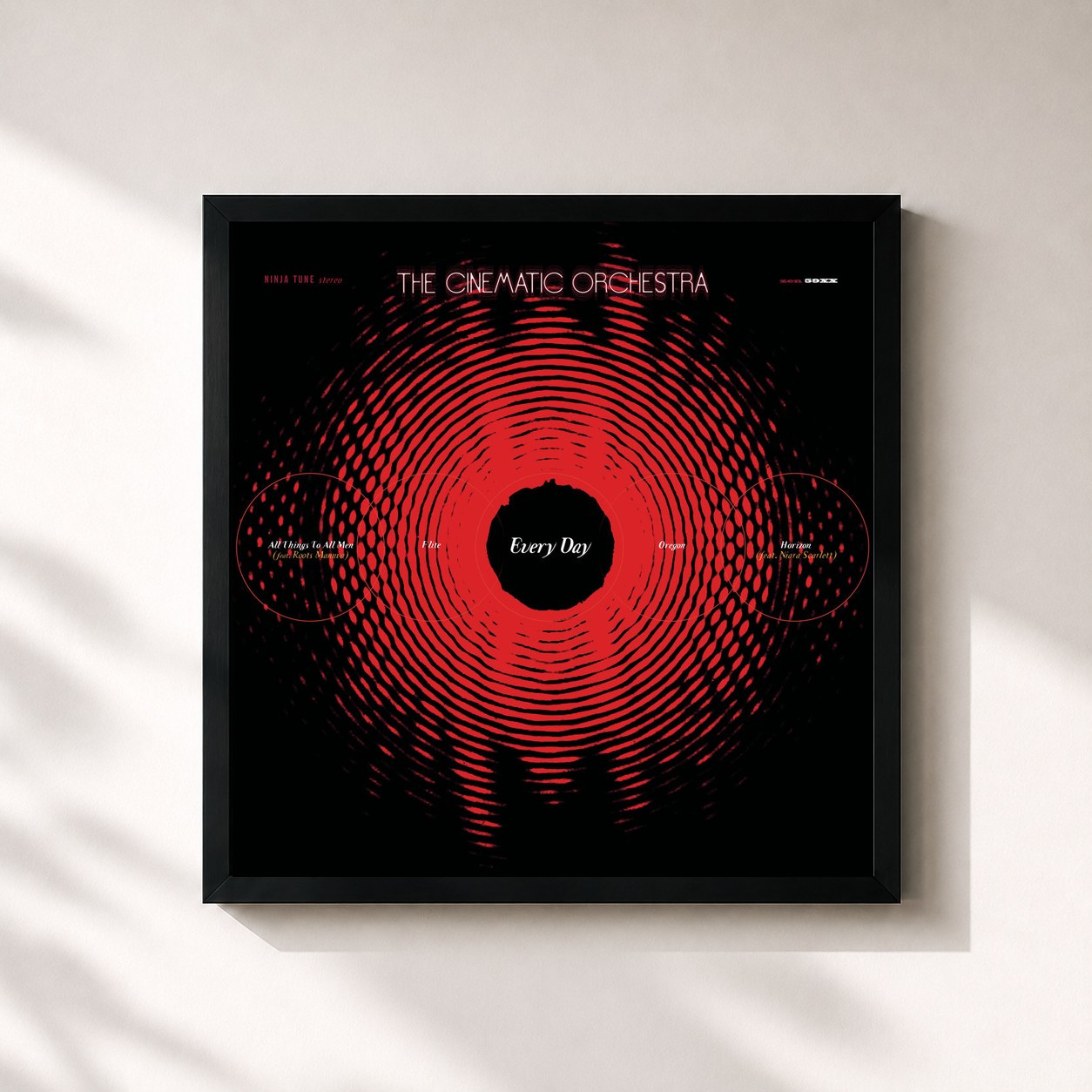 #noir Tableau carré de l'album Every Day (20th Anniversary Edition) de The Cinematic Orchestra, cadre noir 32x32 cm