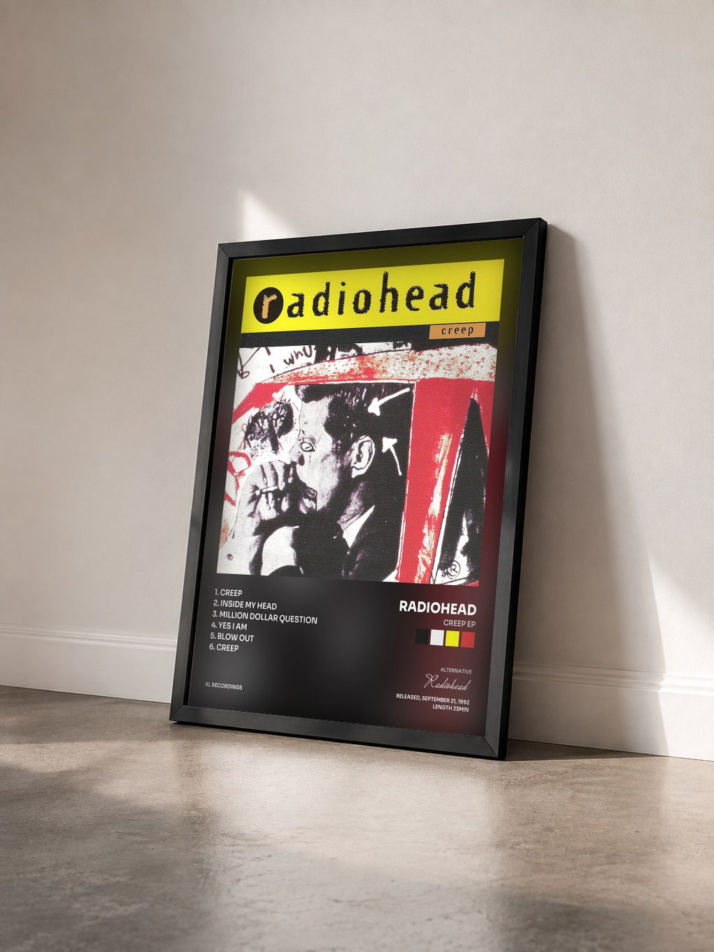 #noir Tableau de l'album Creep EP de Radiohead vu de trois quarts, cadre noir