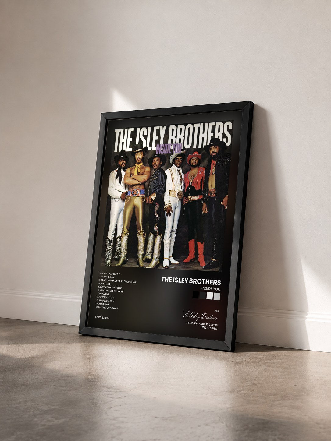 #noir Tableau de l'album Inside You de The Isley Brothers vu de trois quarts, cadre noir