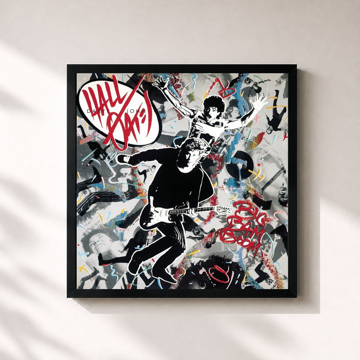 #noir Tableau carré de l'album Big Bam Boom de Daryl Hall & John Oates, cadre noir 32x32 cm