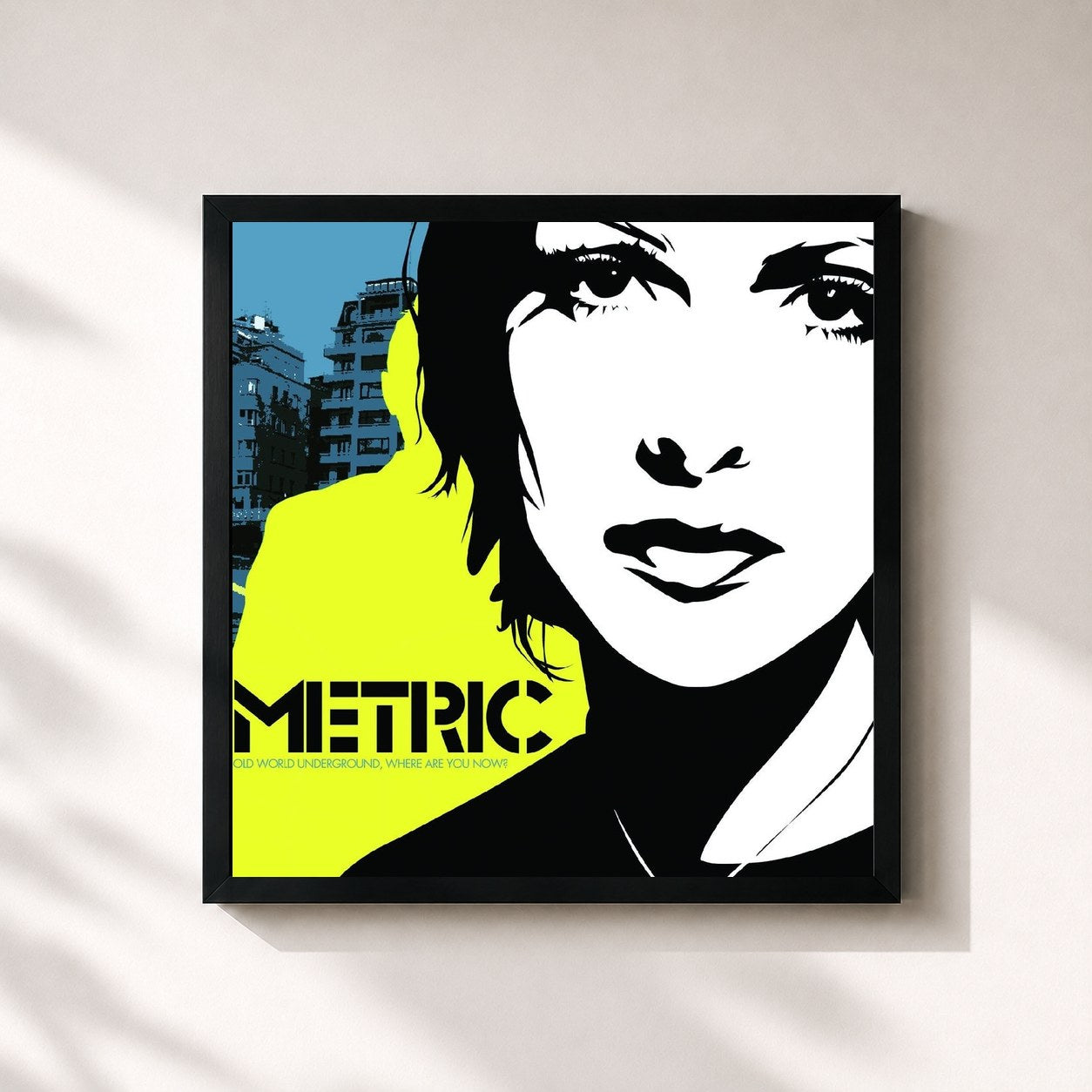 #noir Tableau carré de l'album Old World Underground, Where Are You Now? de Metric, cadre noir 32x32 cm